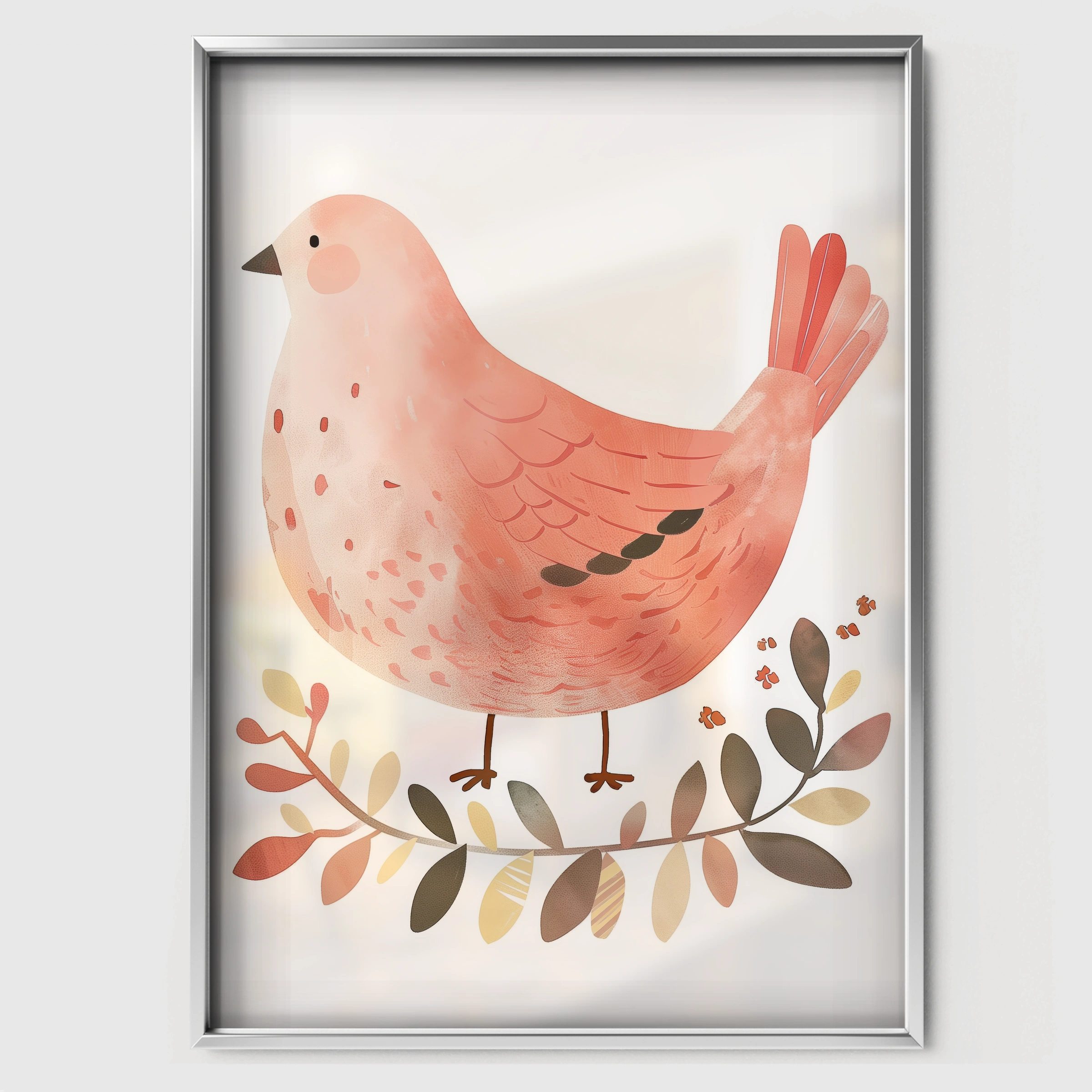 Pink Hen Nursery Print - white framed nursery wall art print