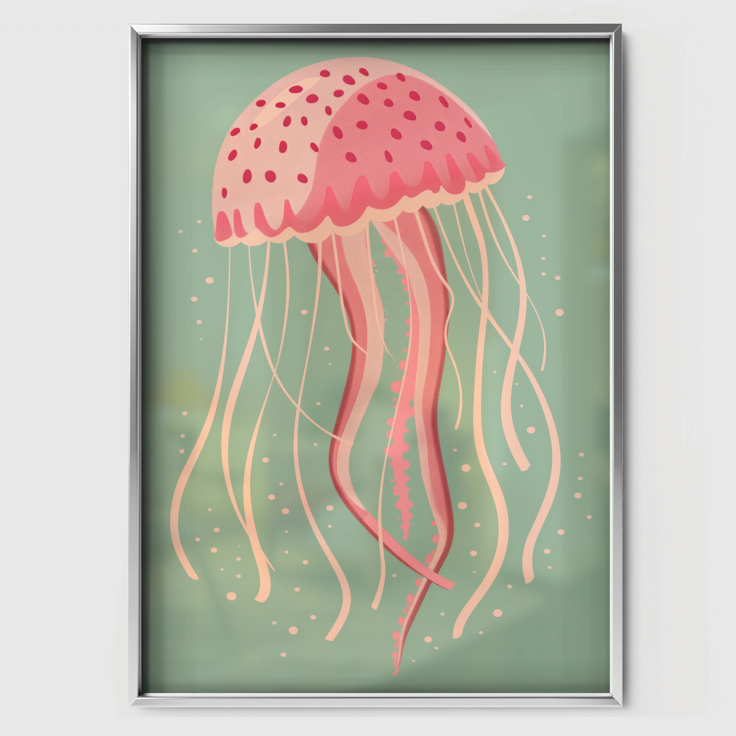 Pink Jellyfish Nursery Print - white framed nursery wall art print