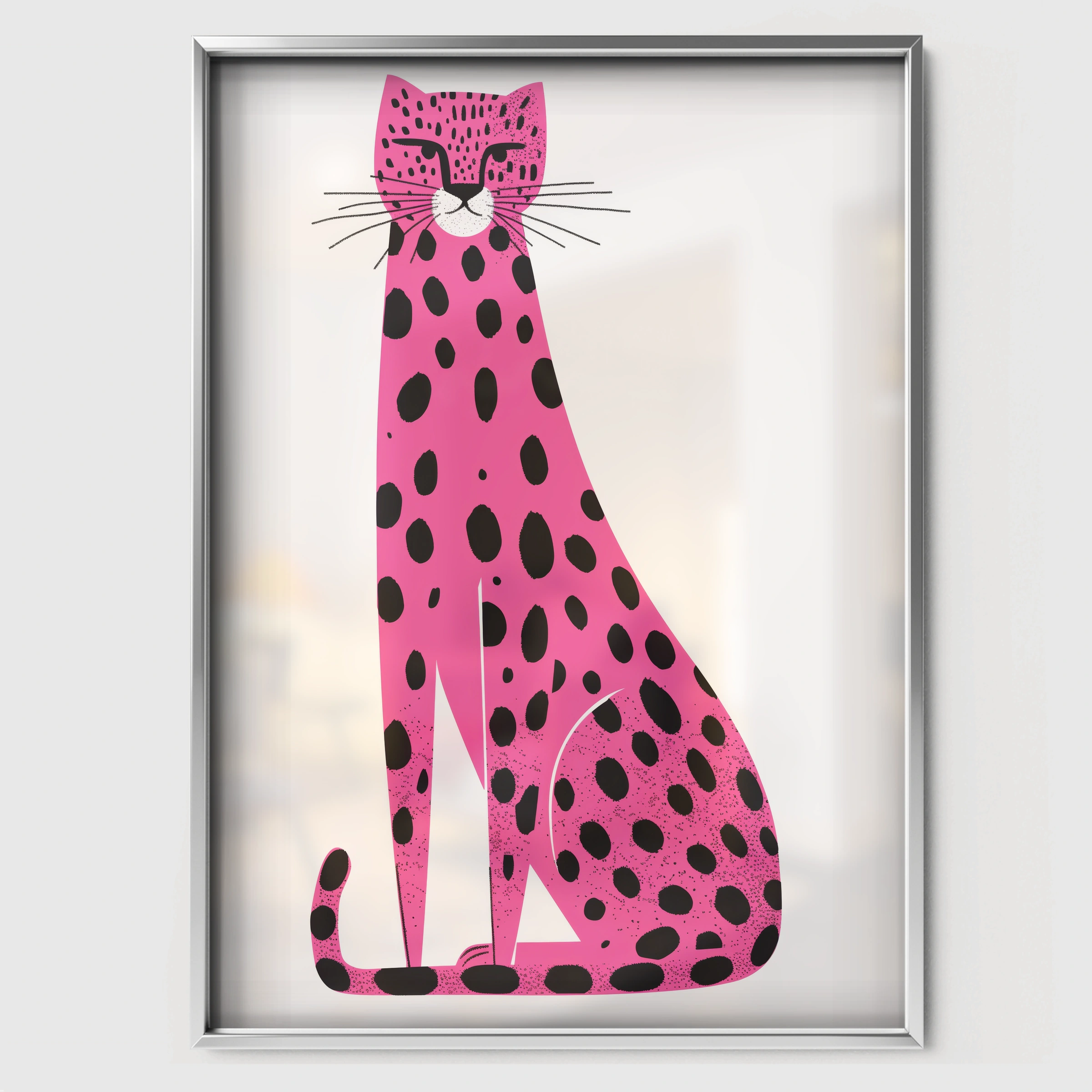Pink Leopard Nursery Print - white framed nursery wall art print