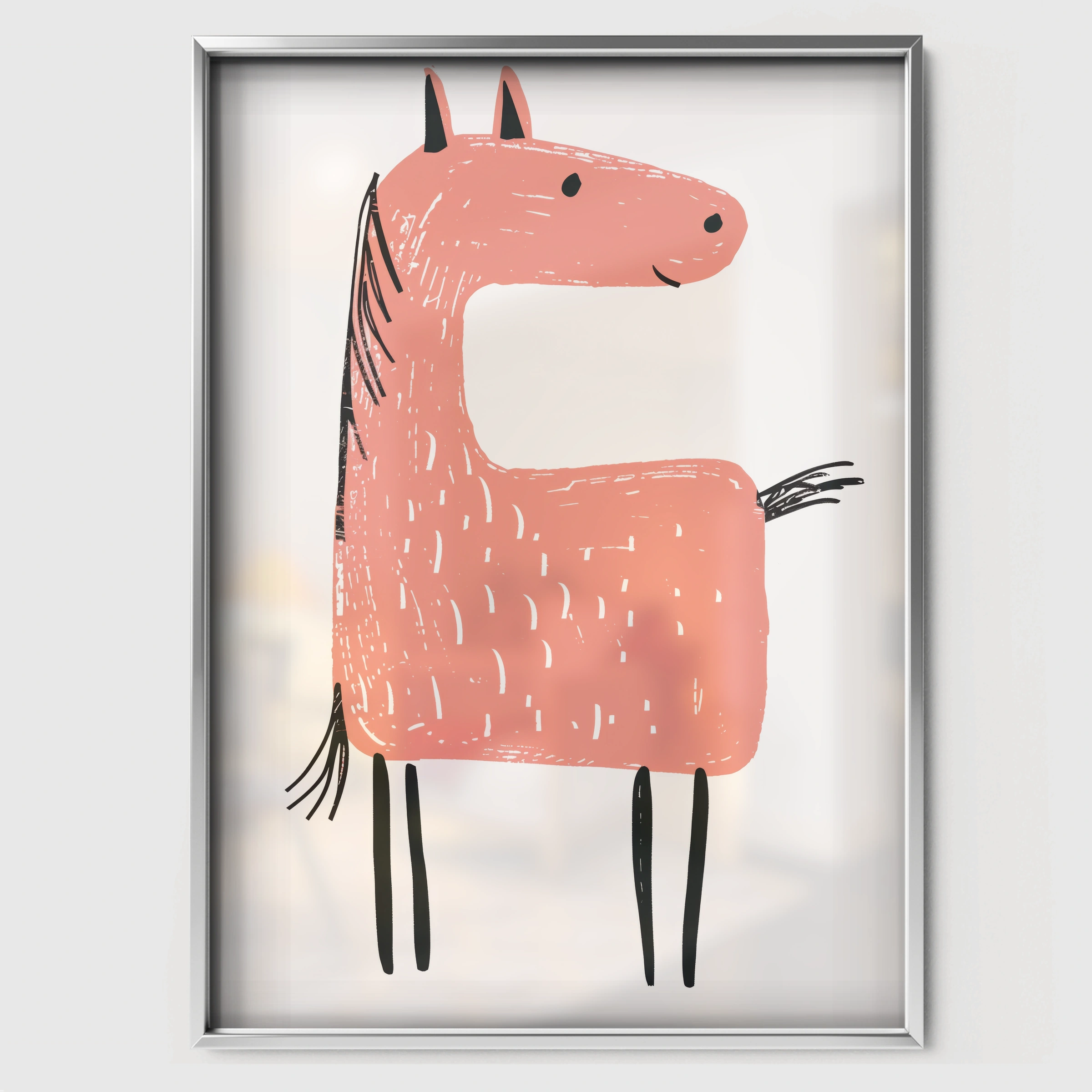 Pink Llama Nursery Print - white framed nursery wall art print