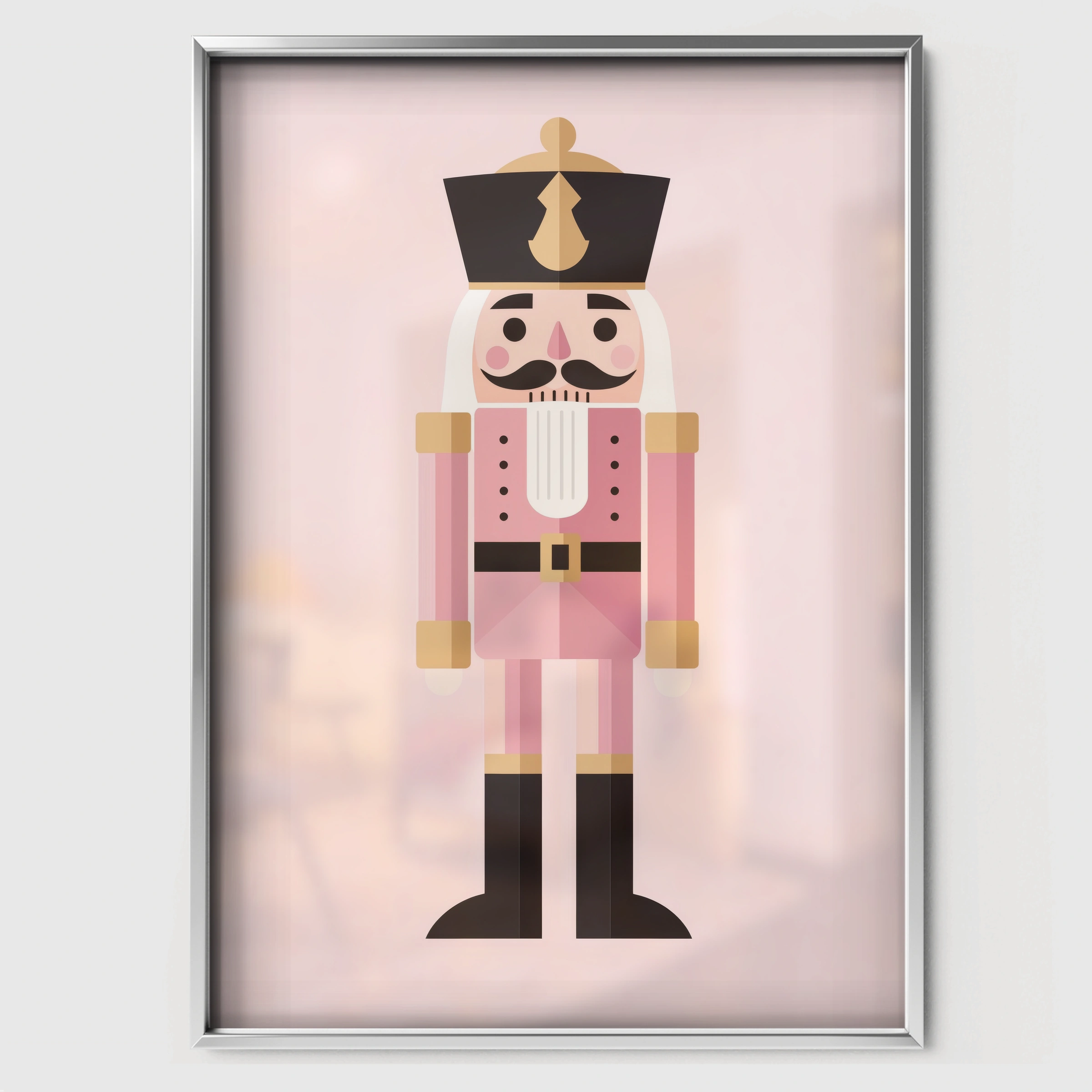Pink Nutcracker Christmas Print - white framed nursery wall art print