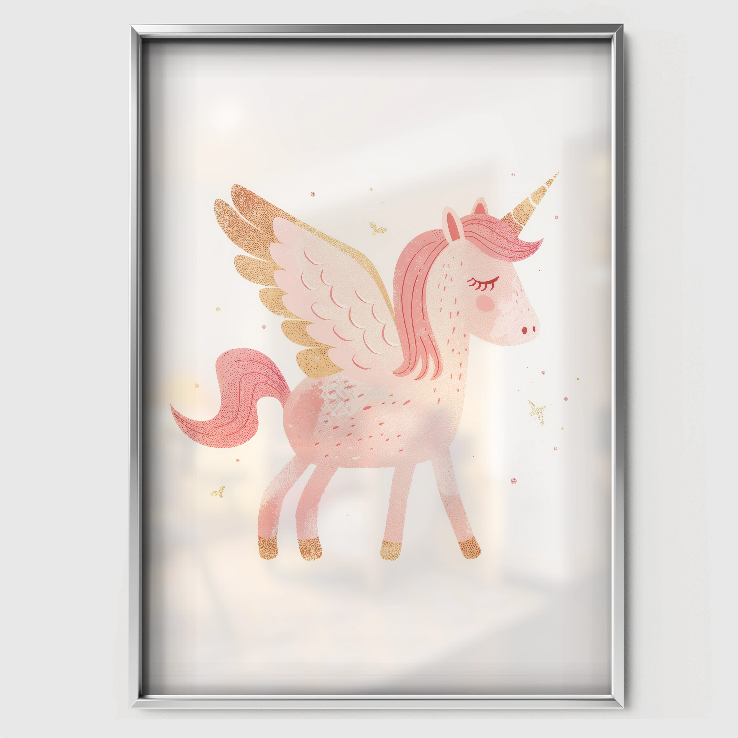 Pink Pegasus Nursery Print - white framed nursery wall art print