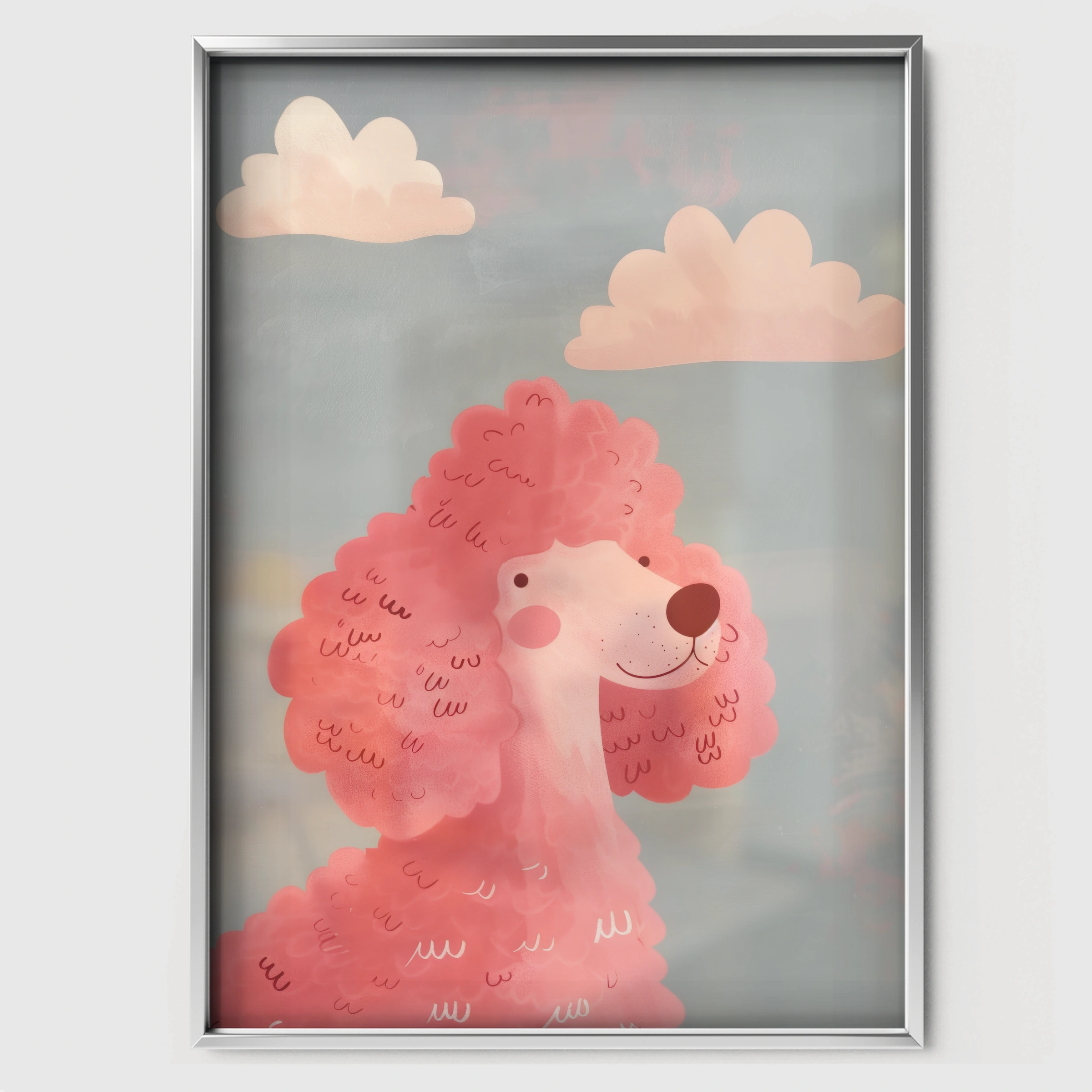 Pink Poodle Nursery Print - white framed nursery wall art print