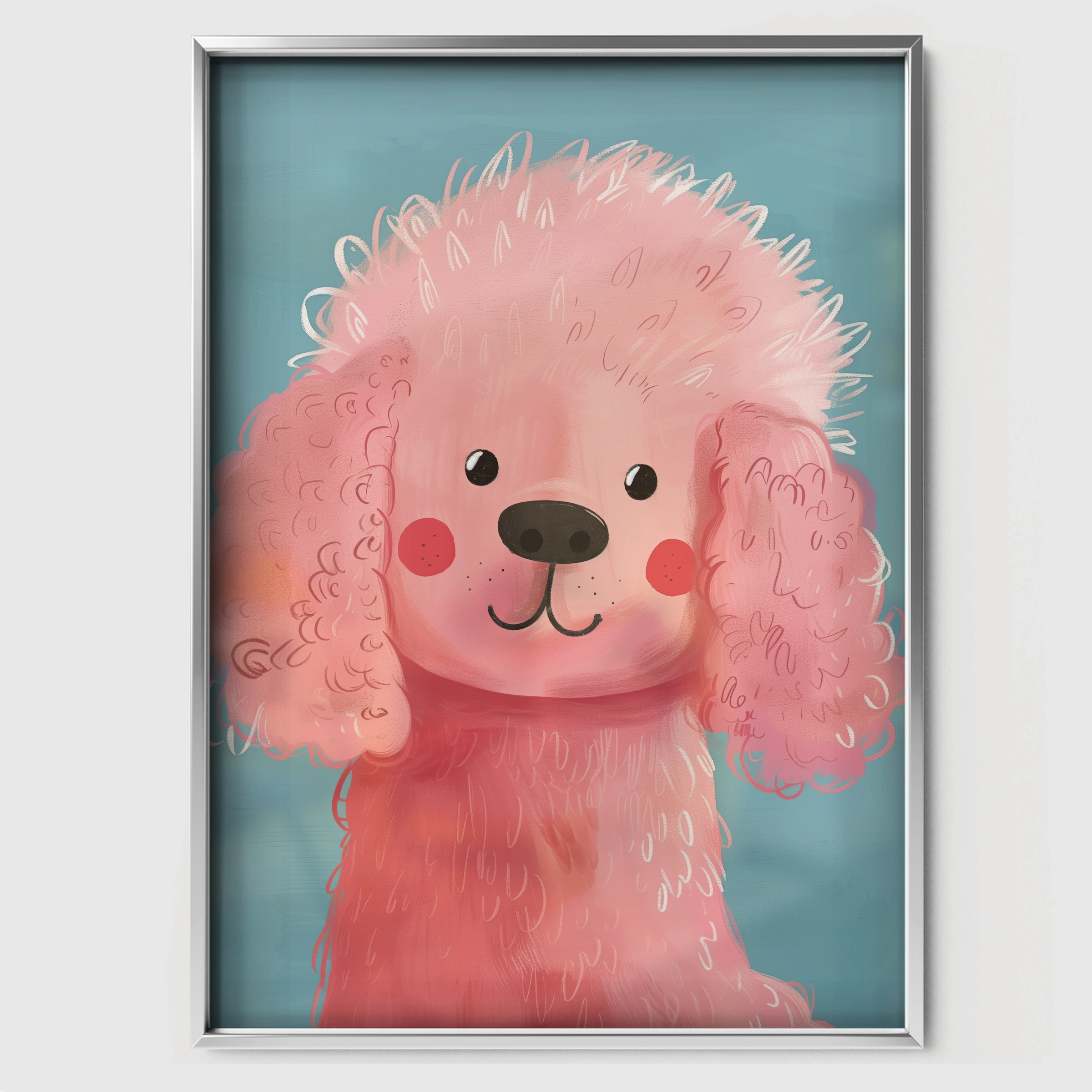 Pink Poodle Portrait Nursery Print - white framed nursery wall art print