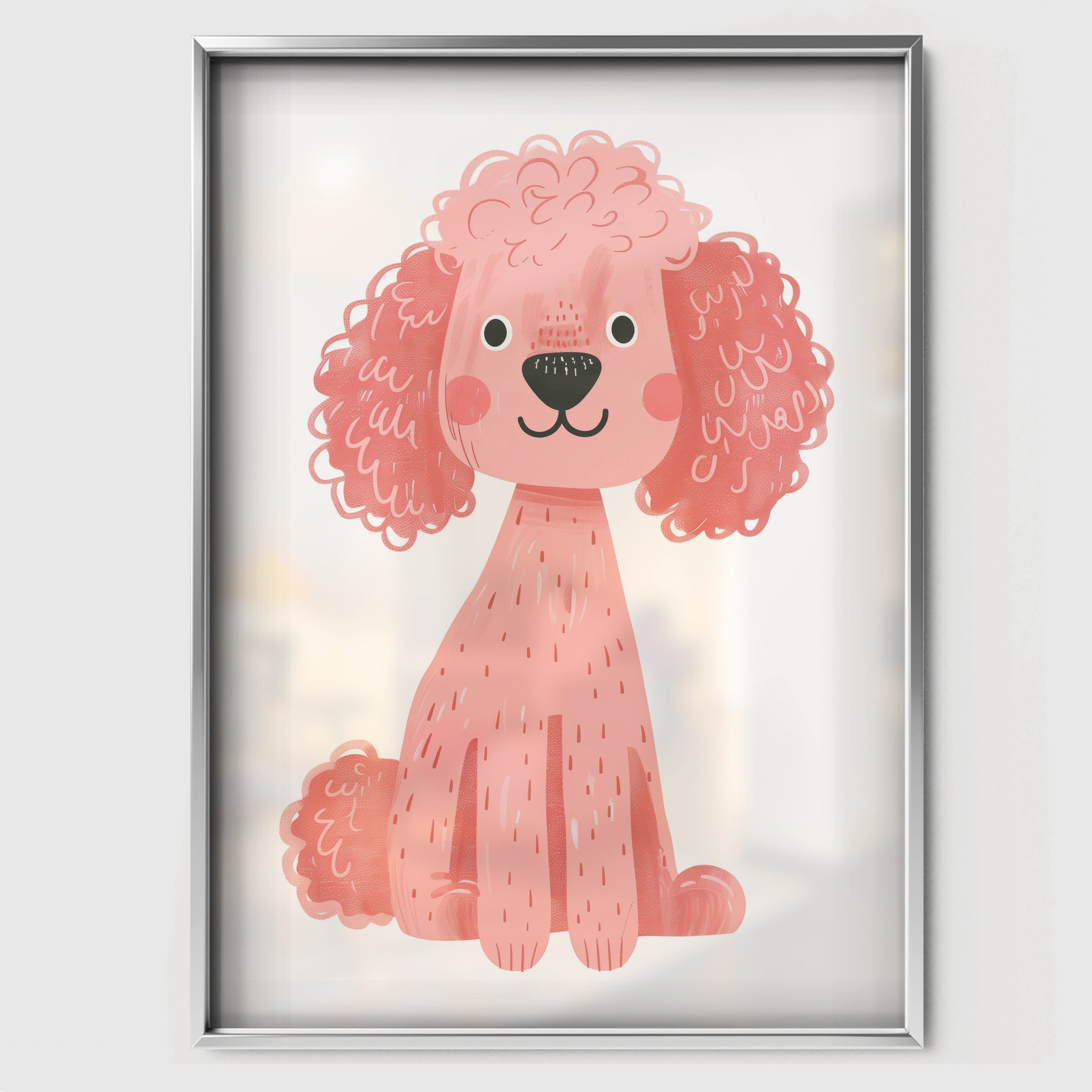 Pink Poodle Two Nursery Print - white framed nursery wall art print