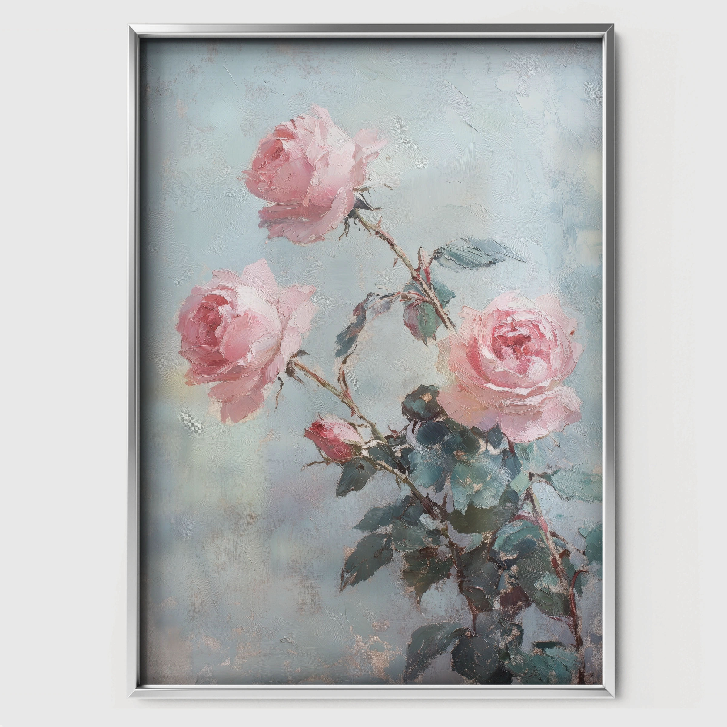 Pink Roses in Bloom Nursery Print - white framed nursery wall art print