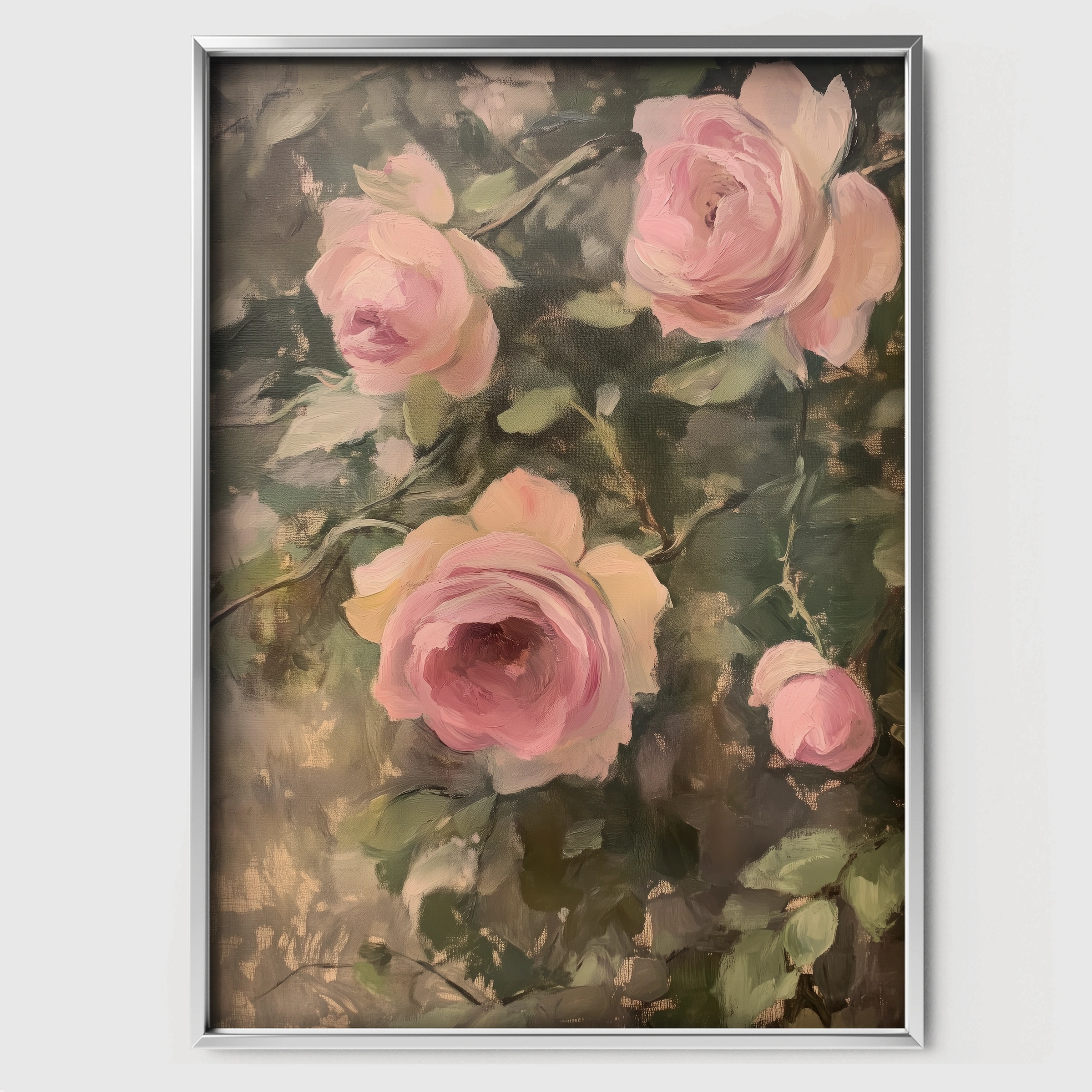 Pink Roses Nursery Print - white framed nursery wall art print