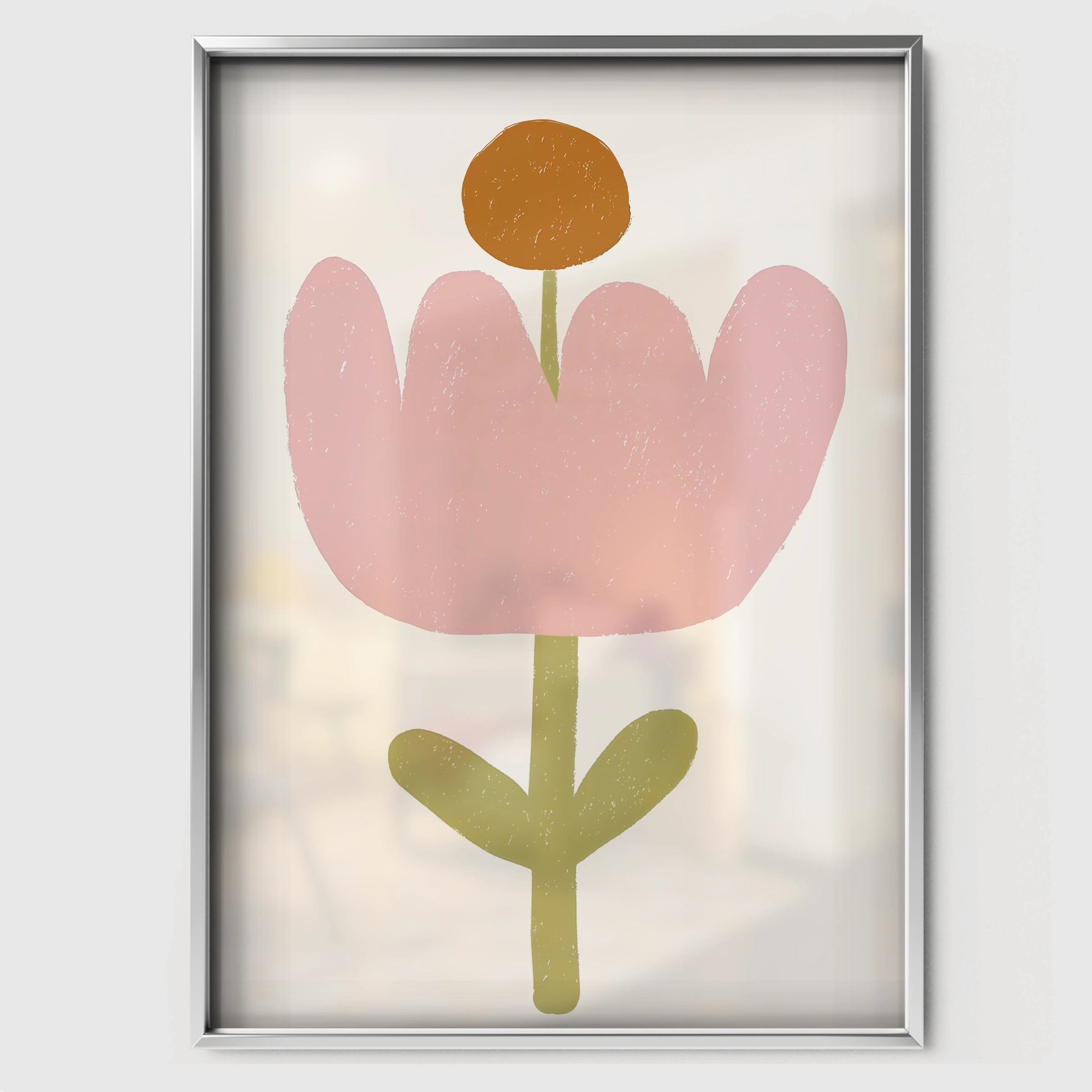Pink Tulip Nursery Print - white framed nursery wall art print