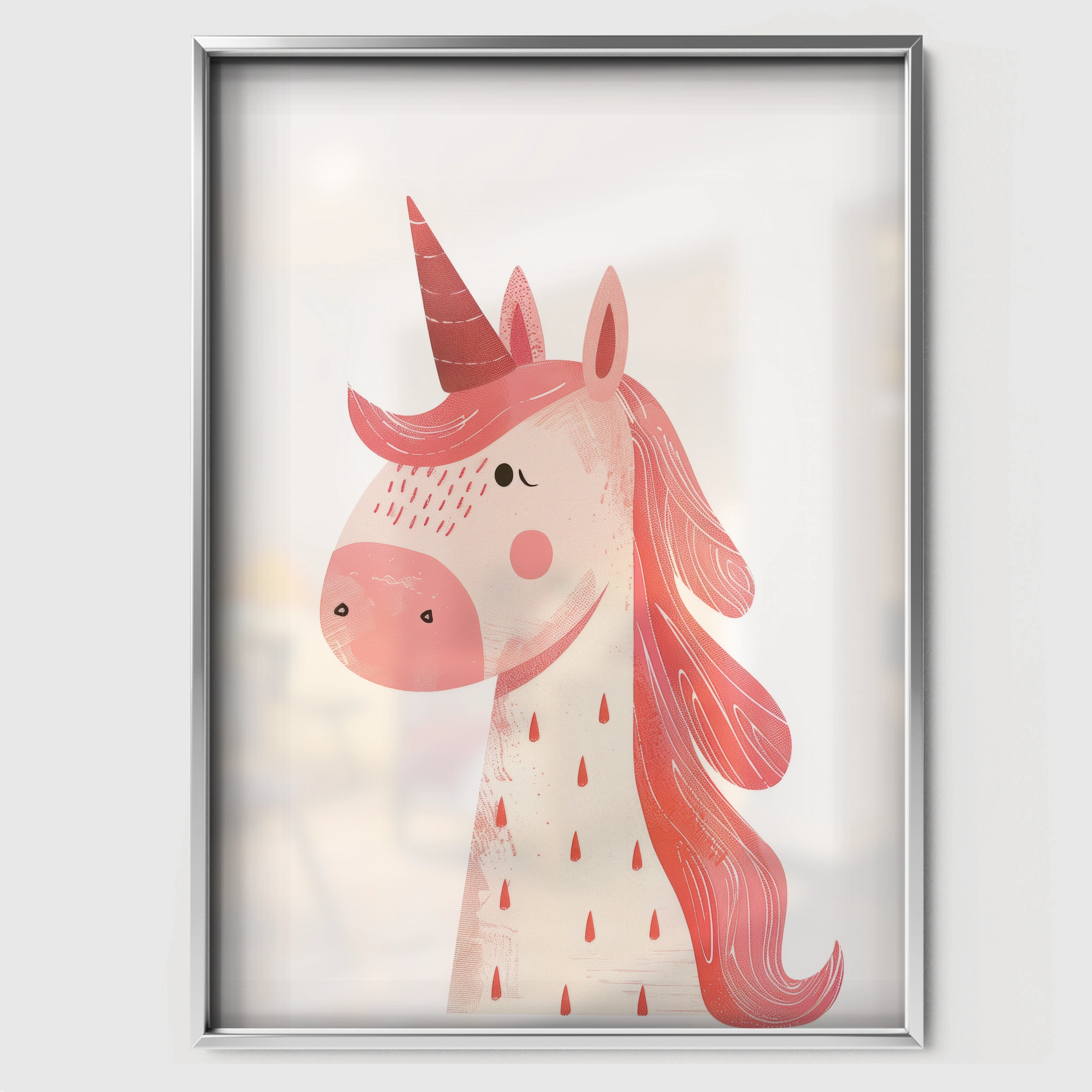 Pink Unicorn Nursery Print - white framed nursery wall art print