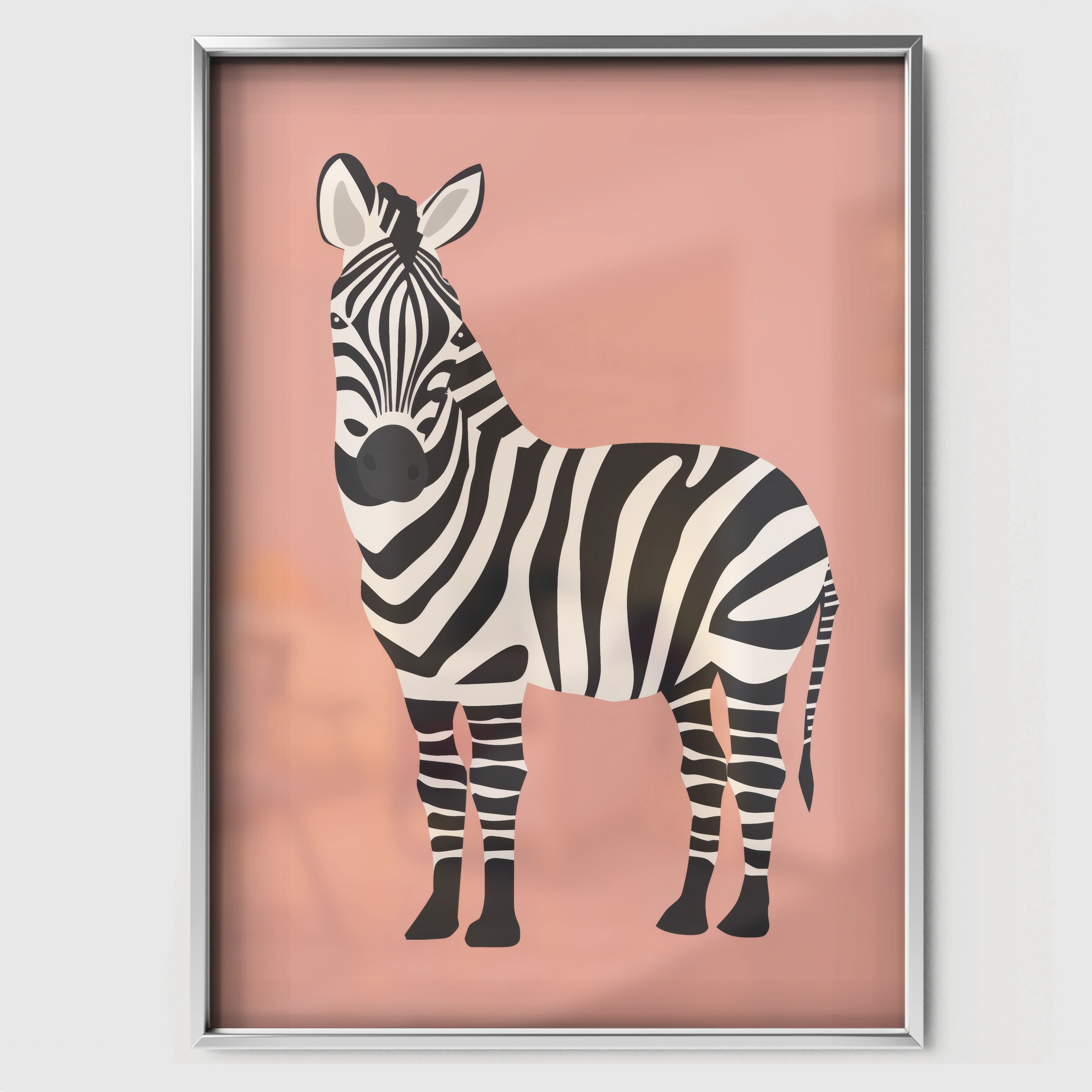 Pink Zebra Nursery Print - white framed nursery wall art print