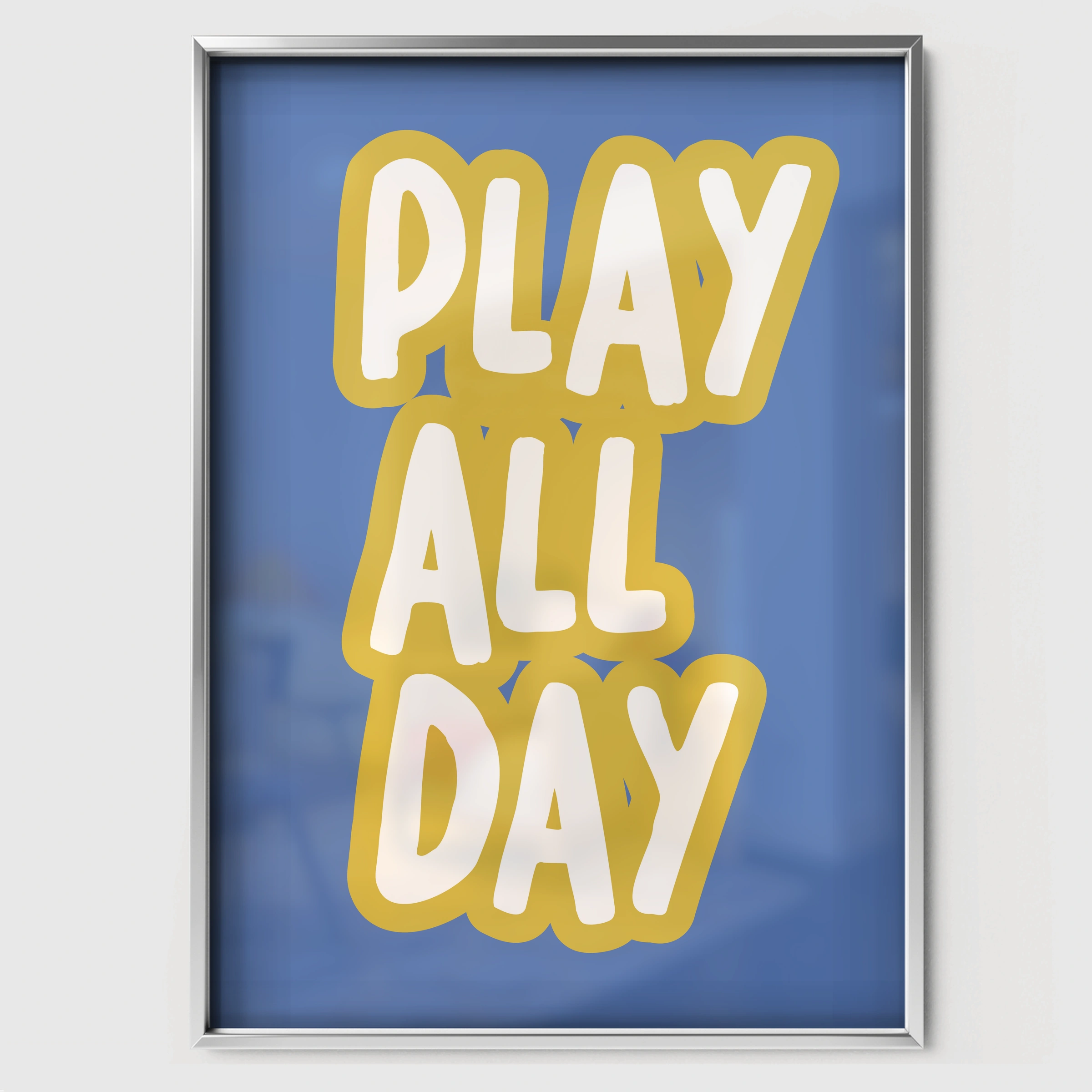 Play All Day Bold Nursery Print - white framed nursery wall art print