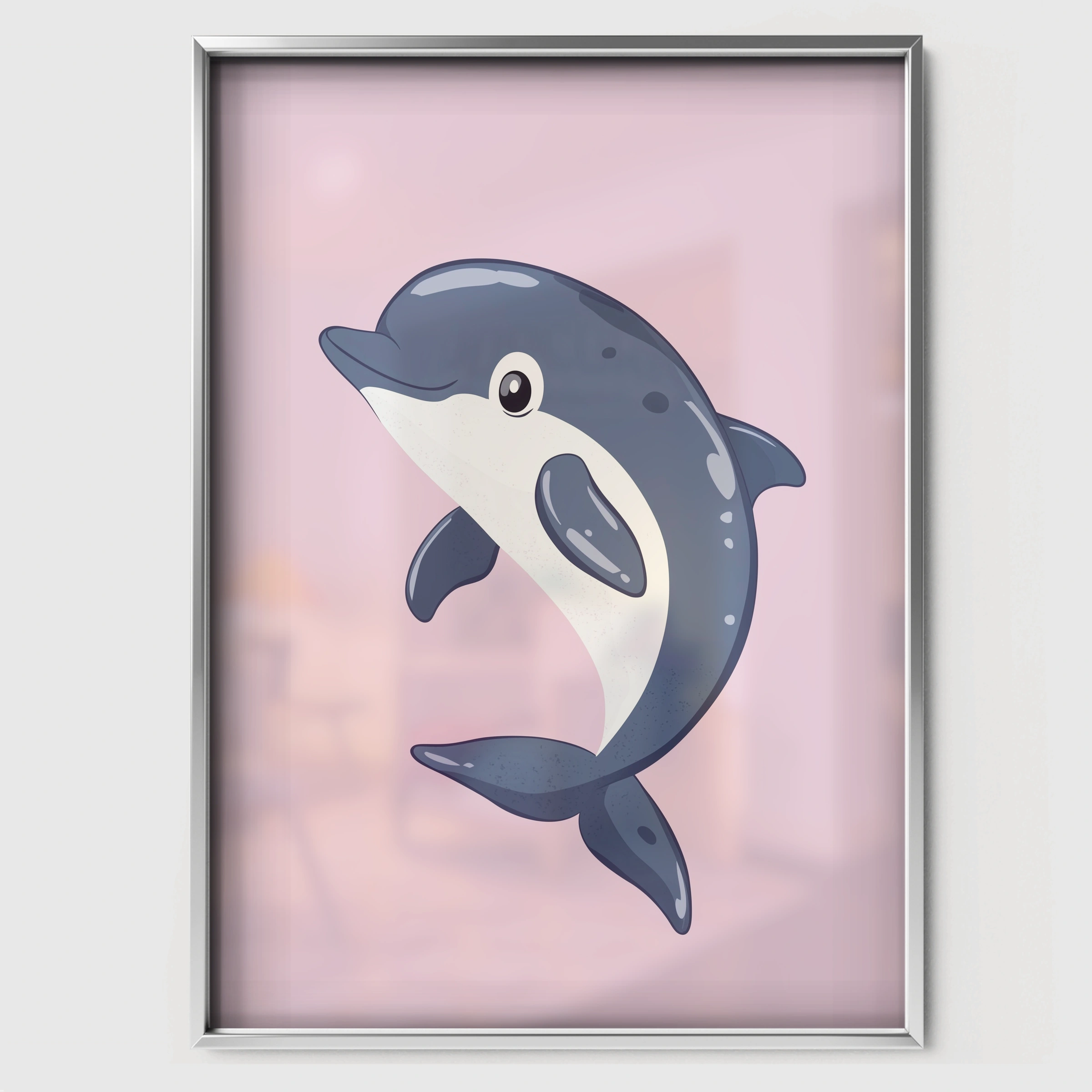 Playful Dolphin Nursery Print - white framed nursery wall art print