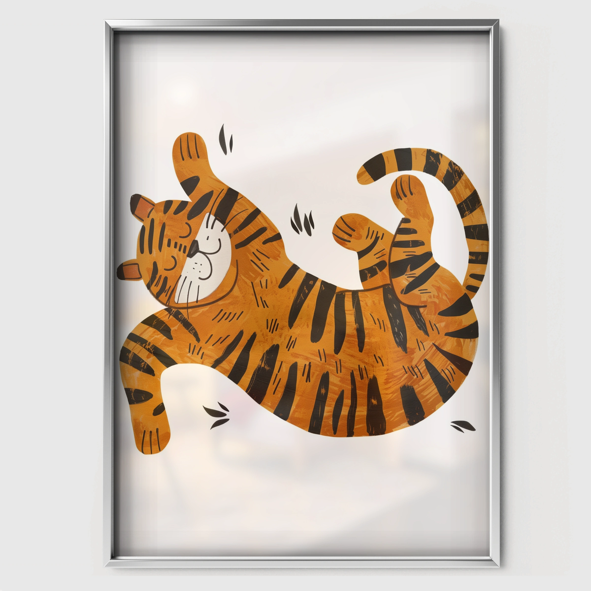 Playful Tiger Nursery Print - white framed nursery wall art print