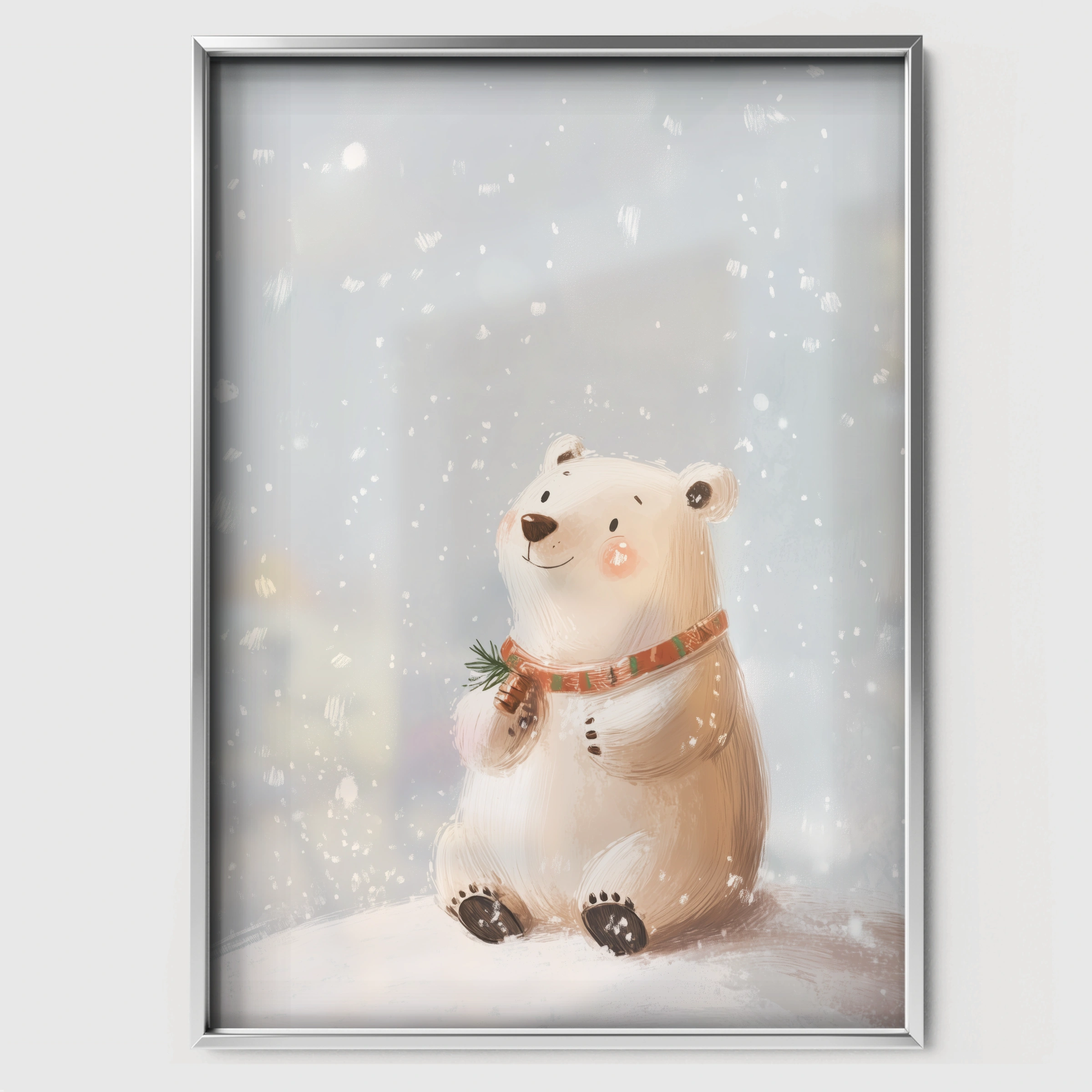 Polar Bear Christmas Print - white framed nursery wall art print