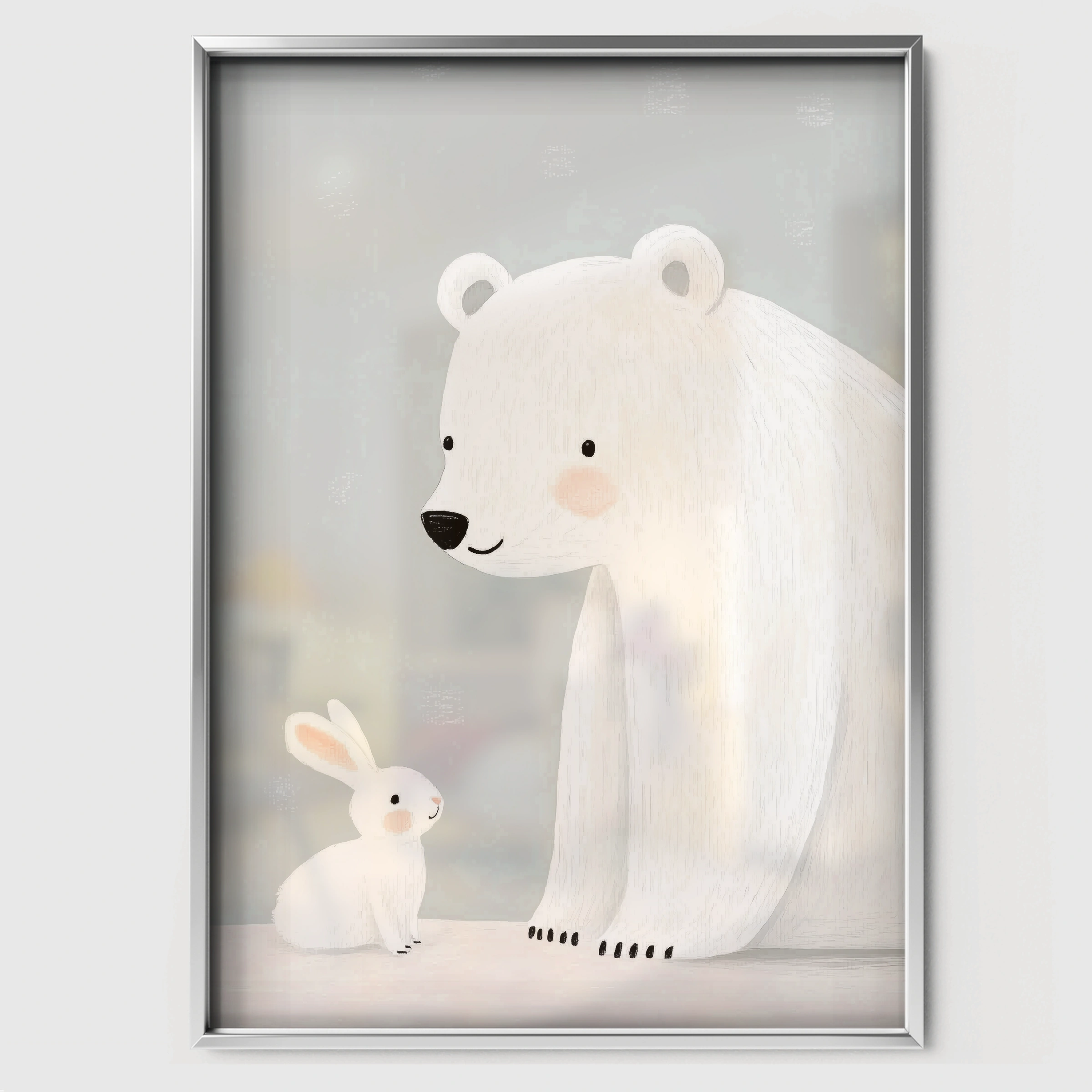 Polar Bear Nursery Print - white framed nursery wall art print