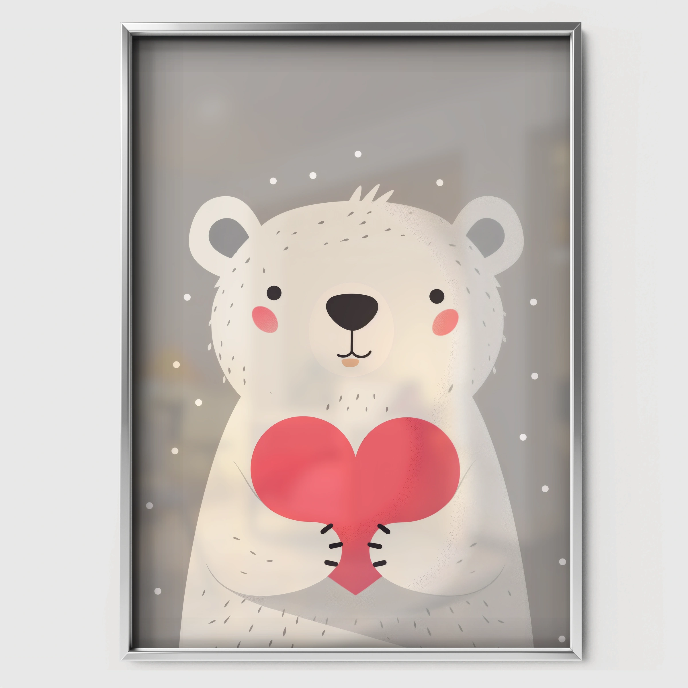 Polar Bear with a Heart Nursery Print - white framed nursery wall art print