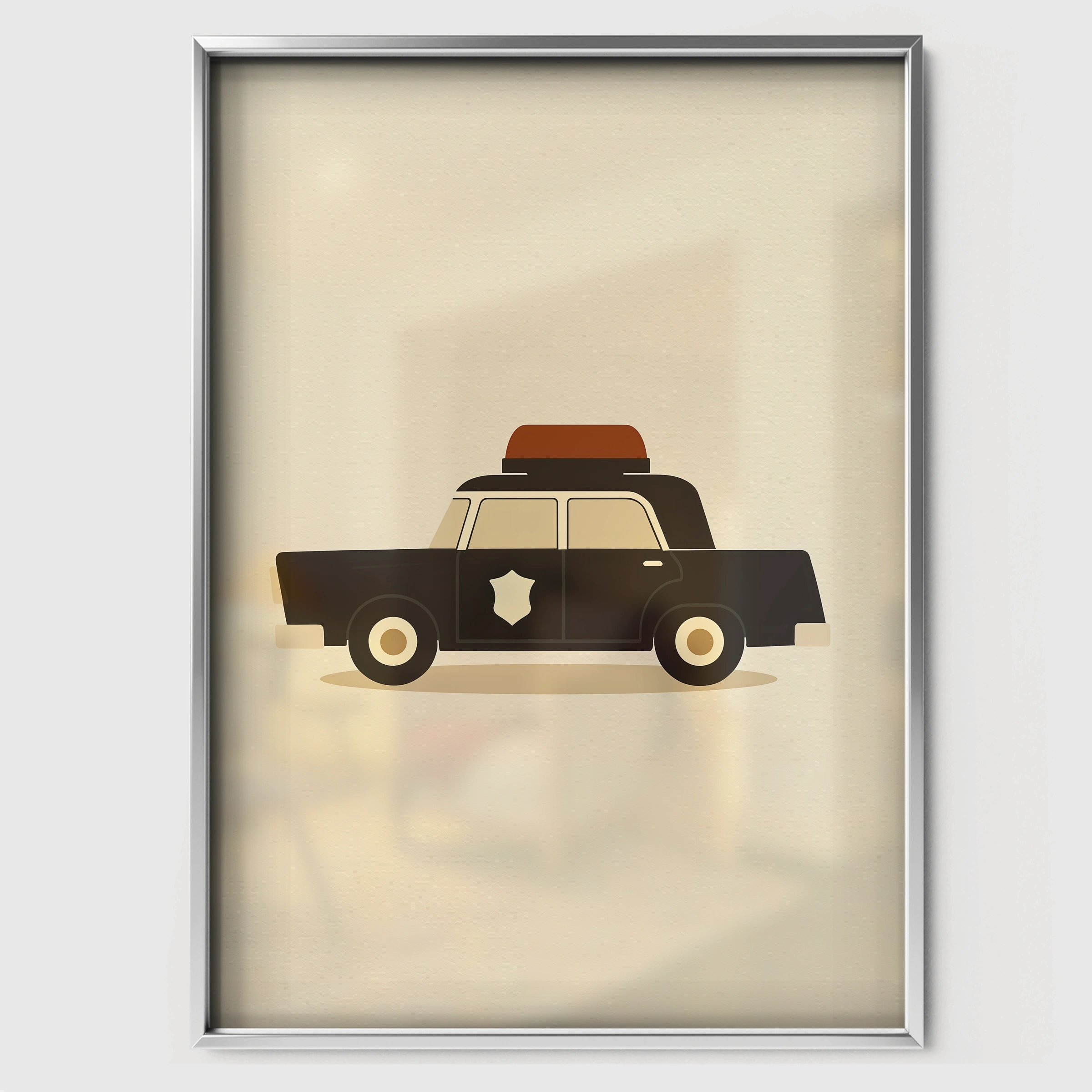 Police Cruiser Nursery Print - white framed nursery wall art print