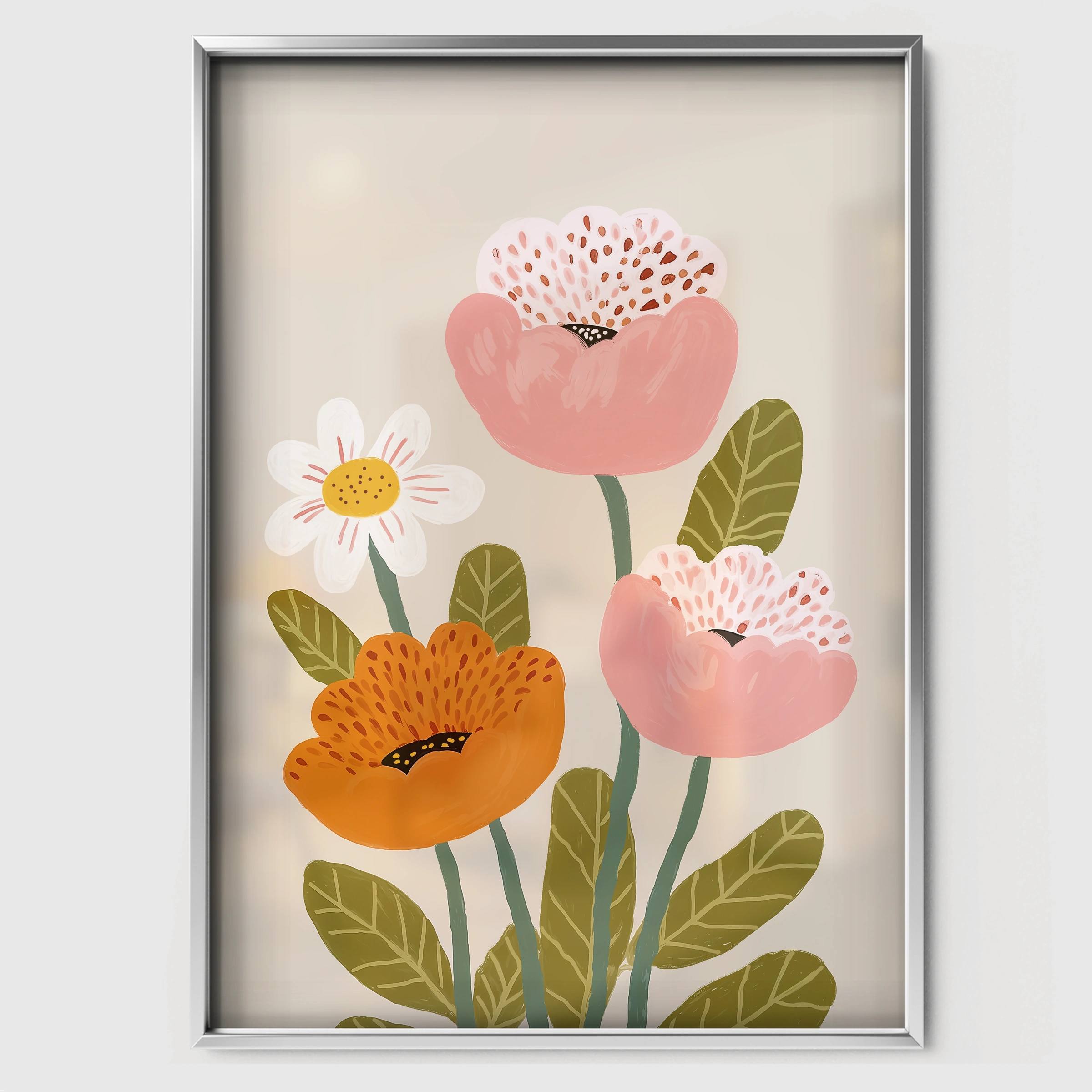 Poppy Blooms Nursery Print - white framed nursery wall art print