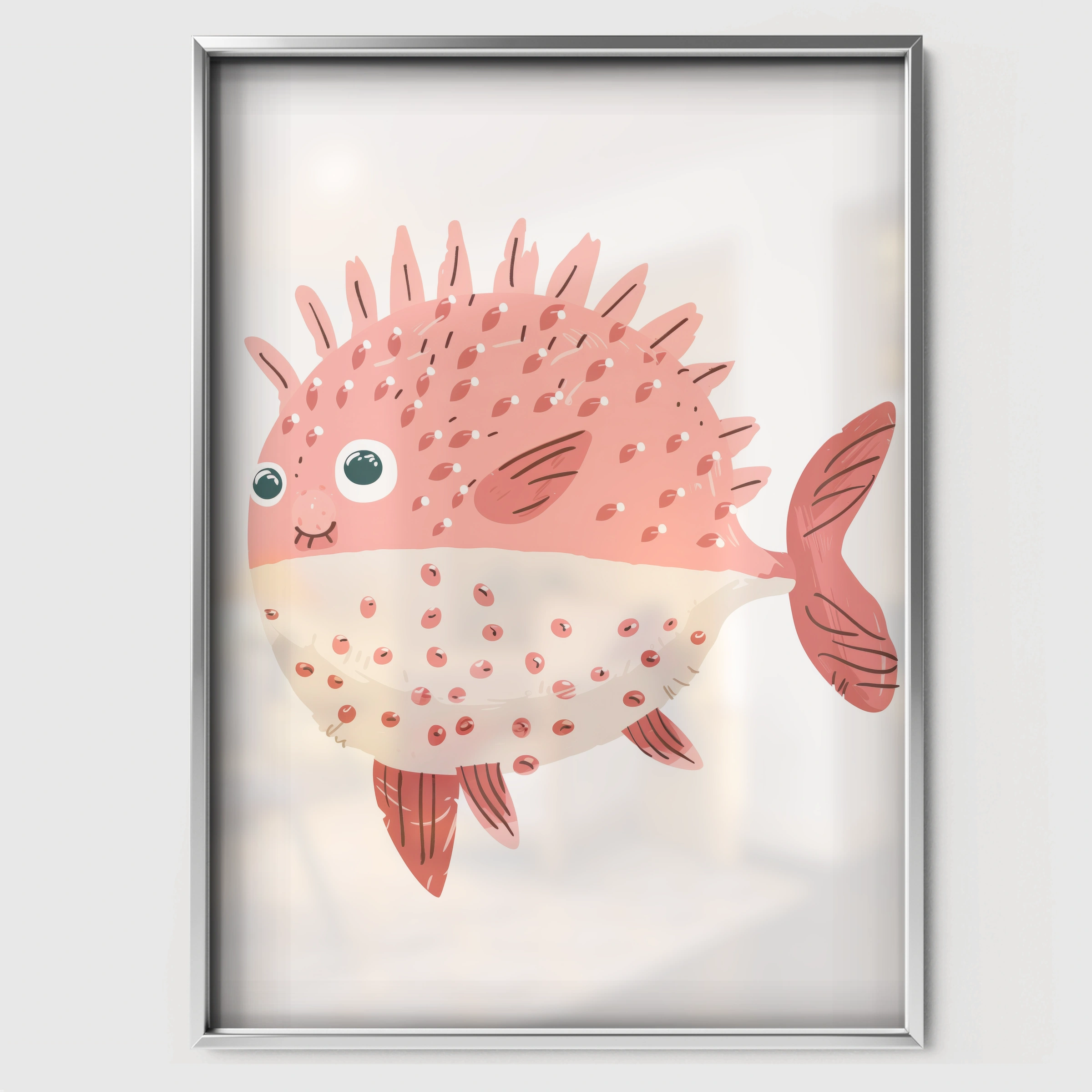 Pufferfish Nursery Print - white framed nursery wall art print