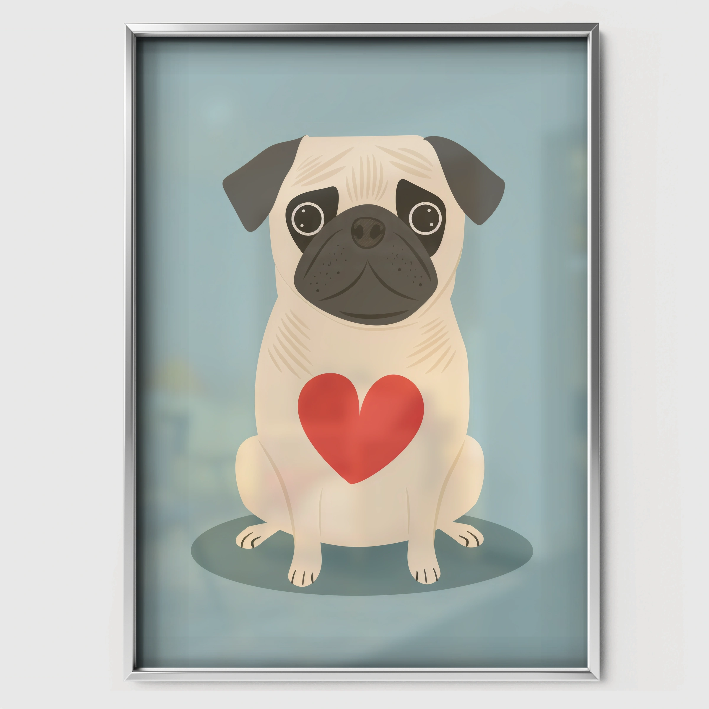 Pug with a Heart Nursery Print - white framed nursery wall art print