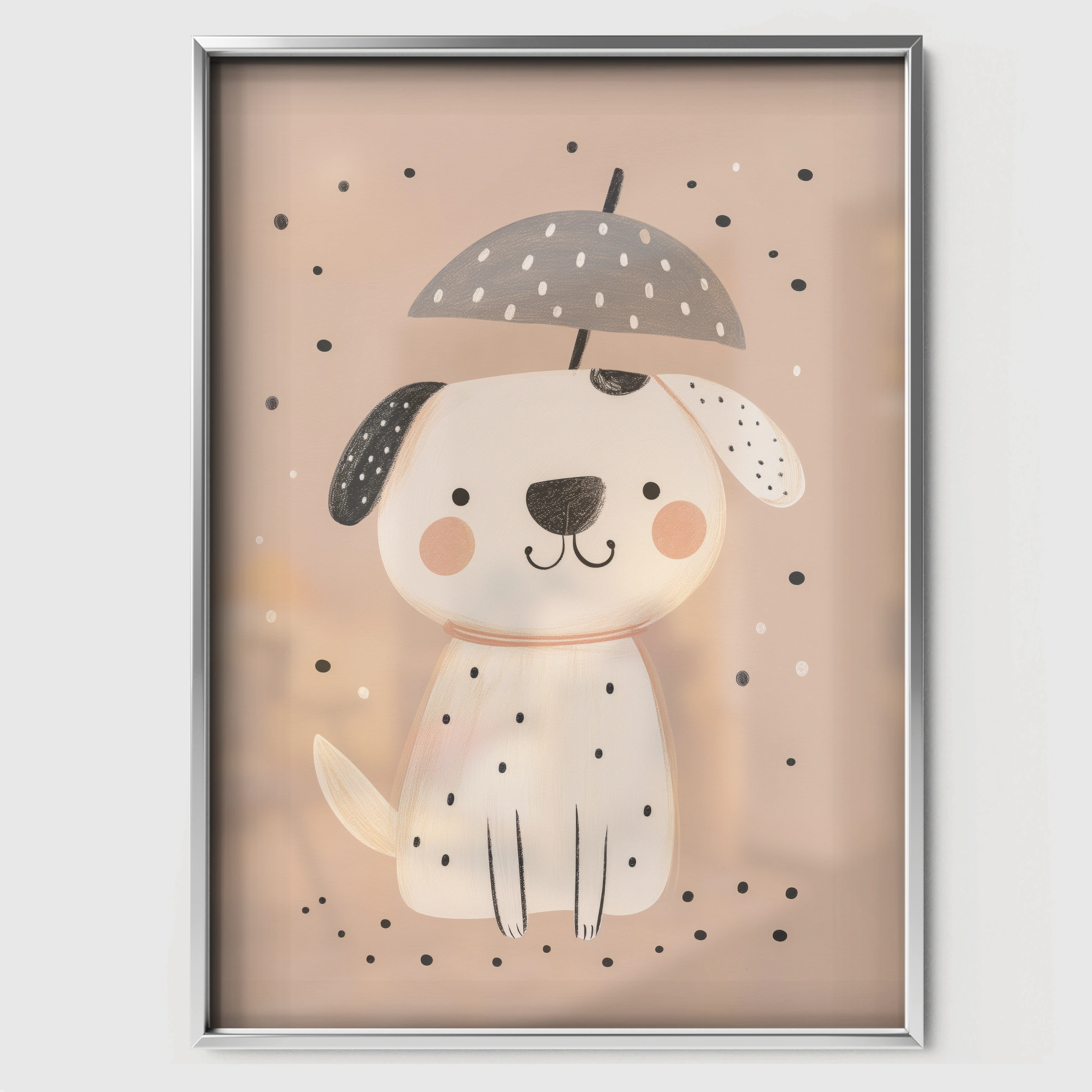 Puppy in the Rain Nursery Print - white framed nursery wall art print