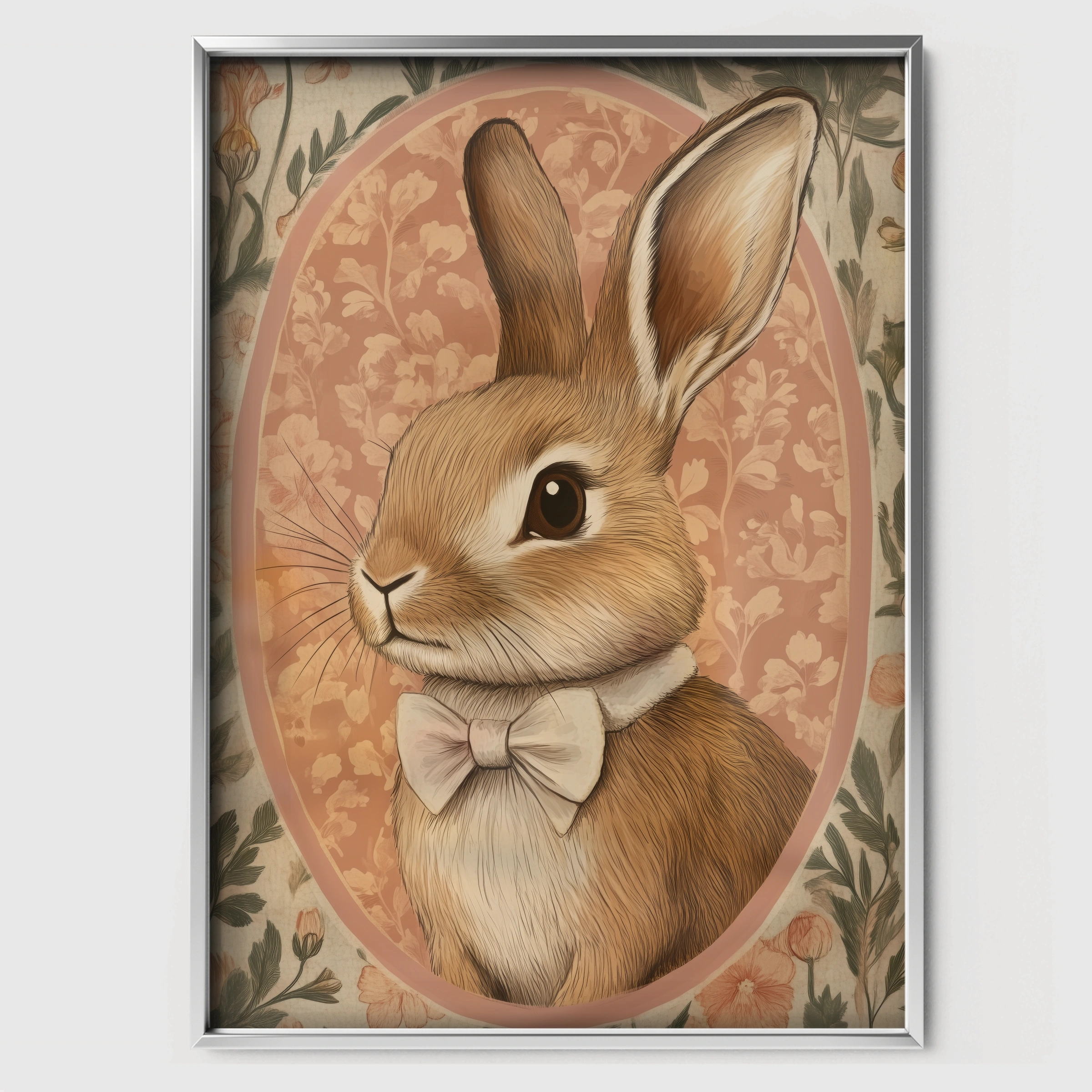 Rabbit Cameo in Terracotta Nursery Print - white framed nursery wall art print