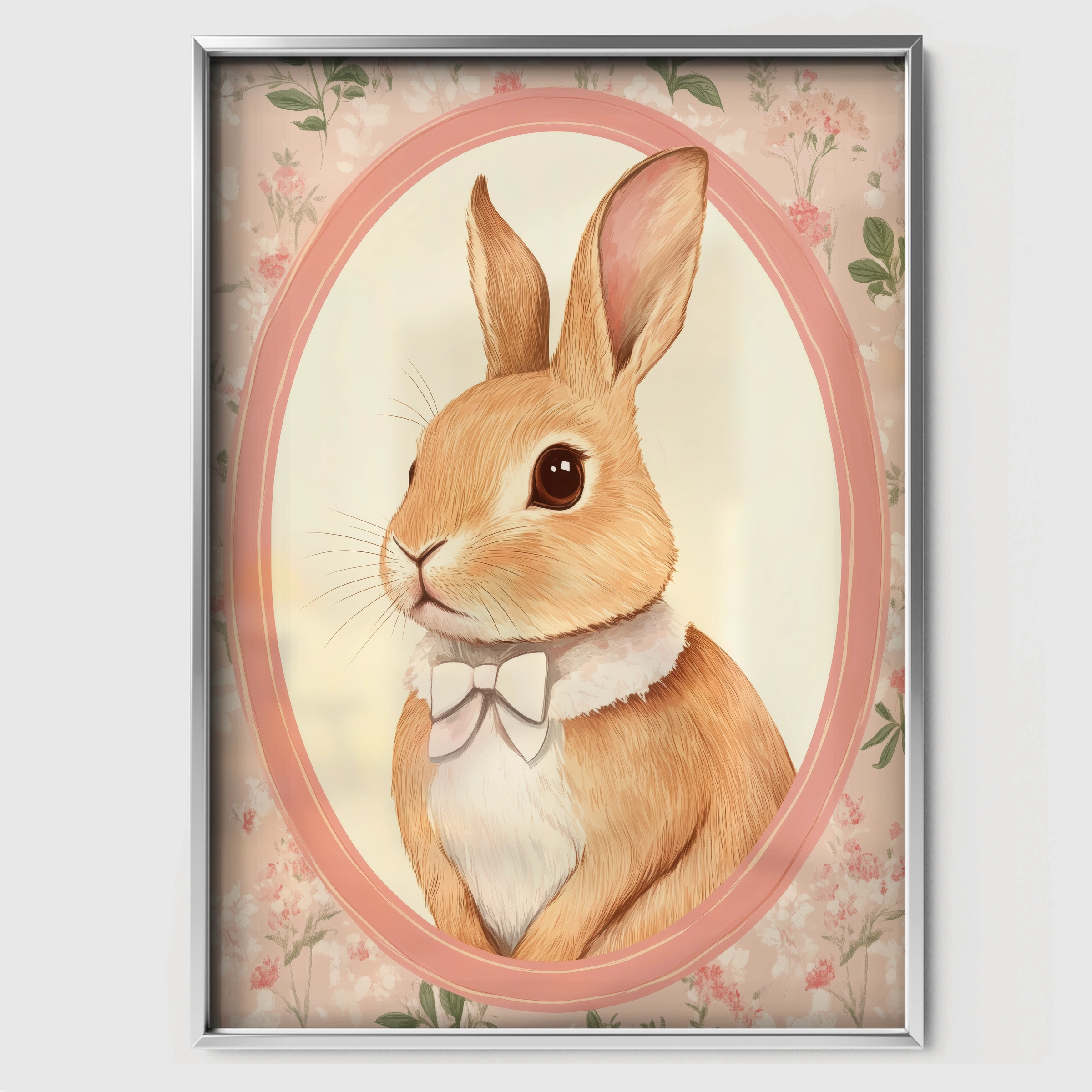 Rabbit Cameo Nursery Print - white framed nursery wall art print