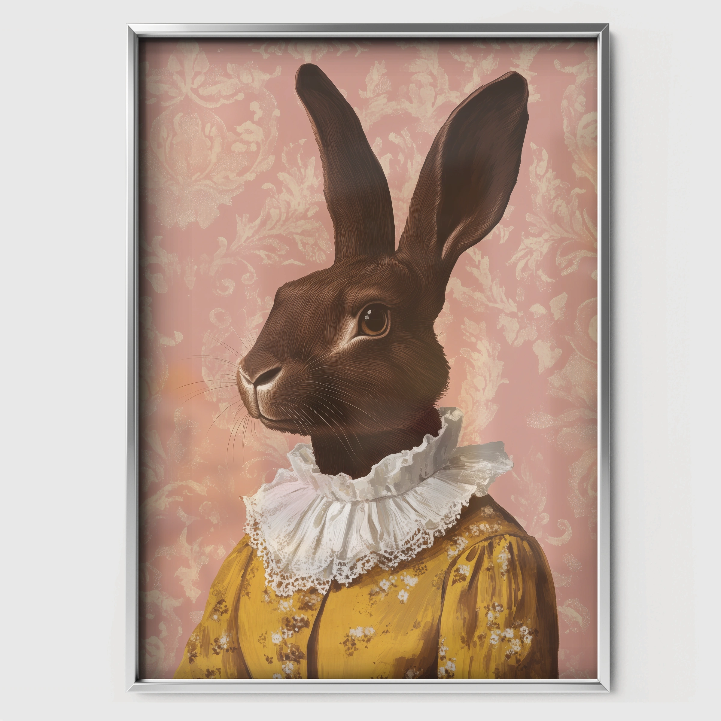 Rabbit in a Dress Nursery Print - white framed nursery wall art print