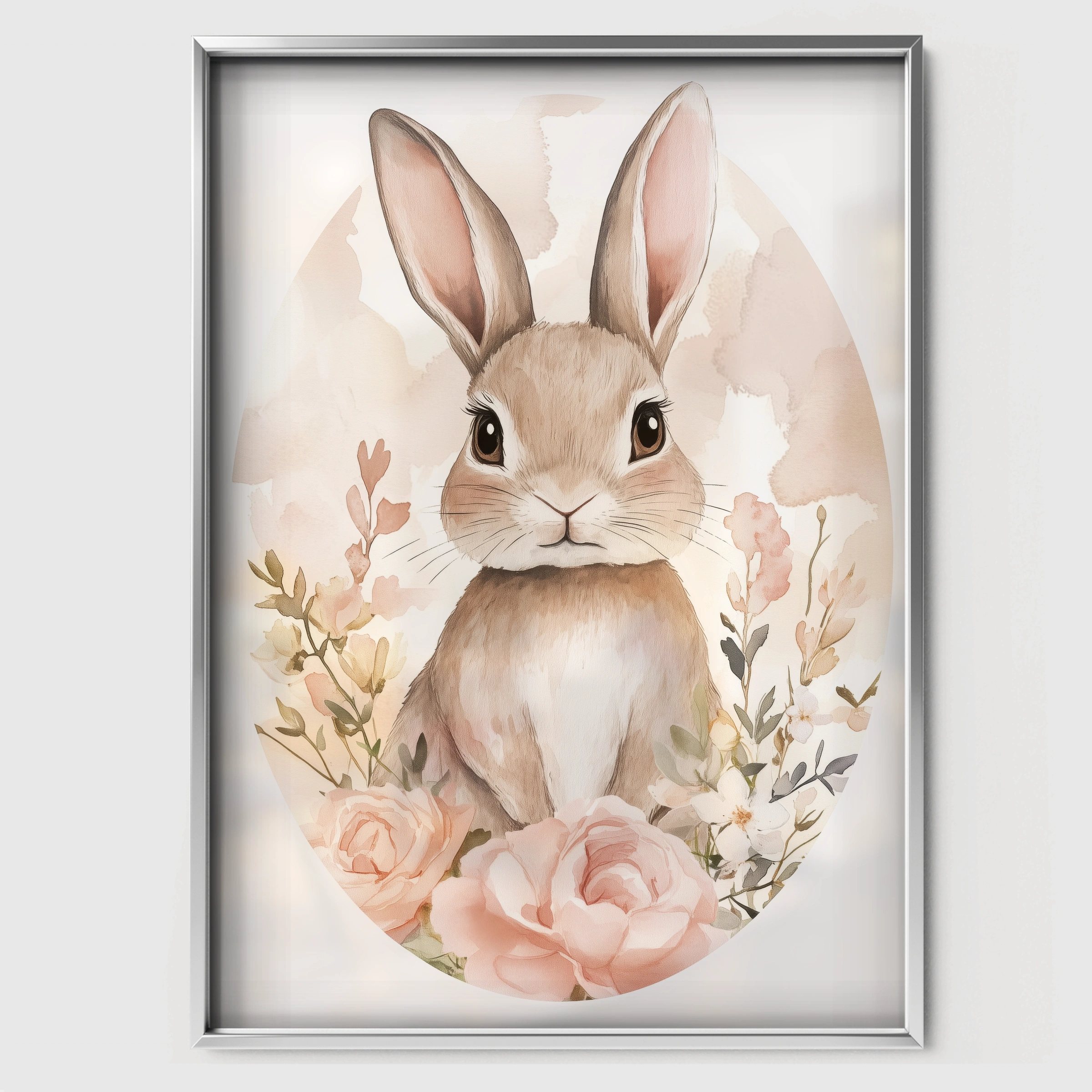 Rabbit in a Rose Frame Nursery Print - white framed nursery wall art print