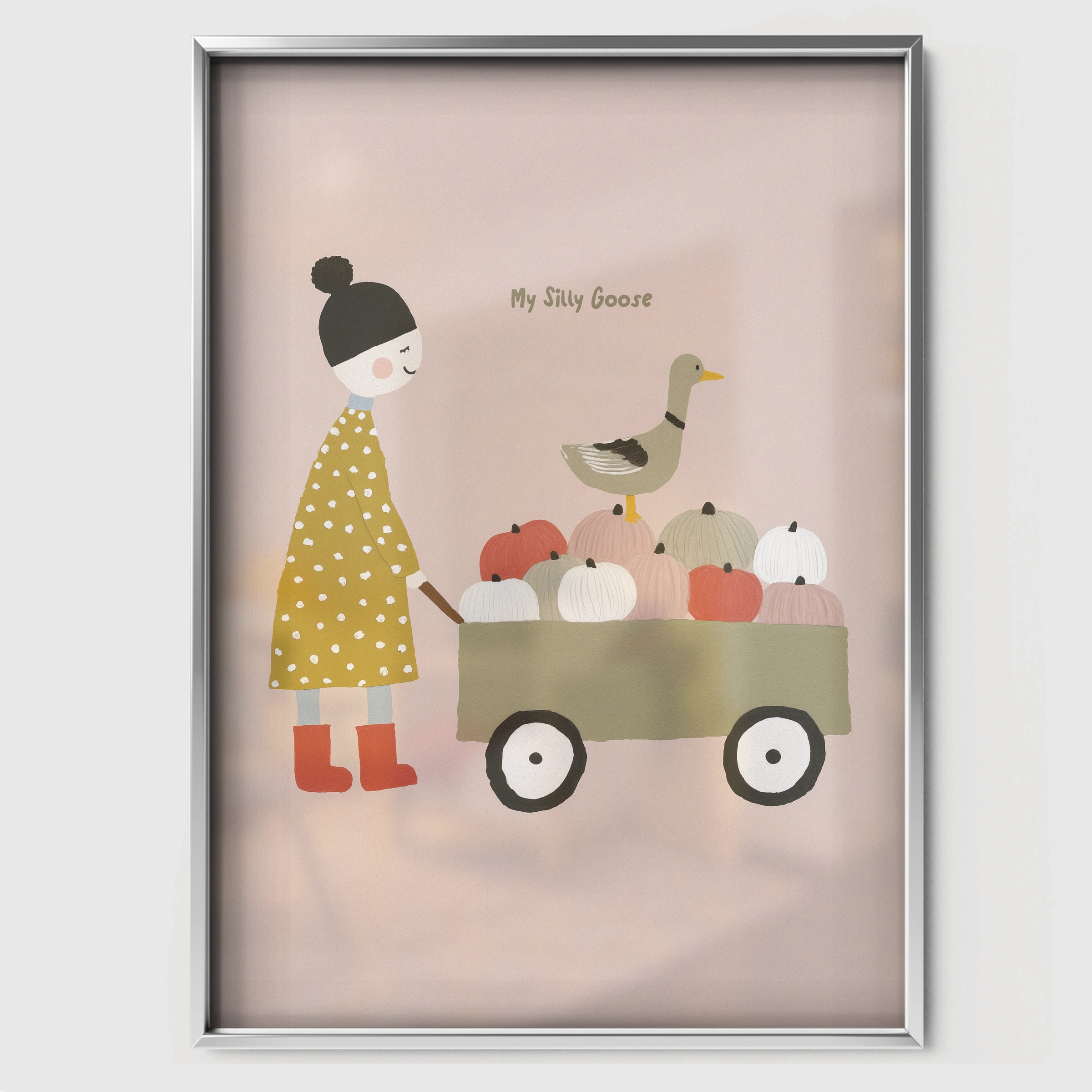Rabbit in a Wagon Nursery Print - white framed nursery wall art print