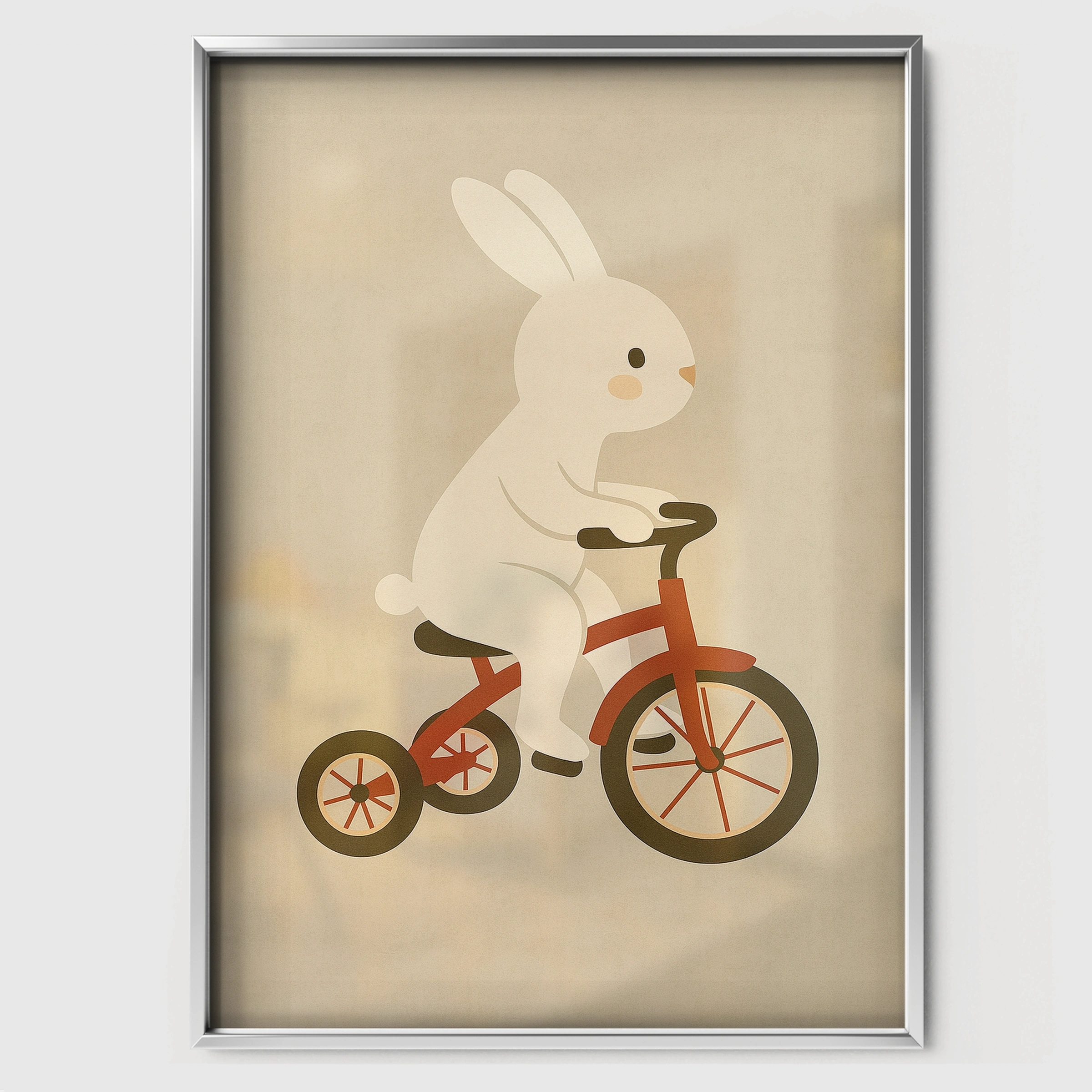Rabbit on a Tricycle Nursery Print - white framed nursery wall art print