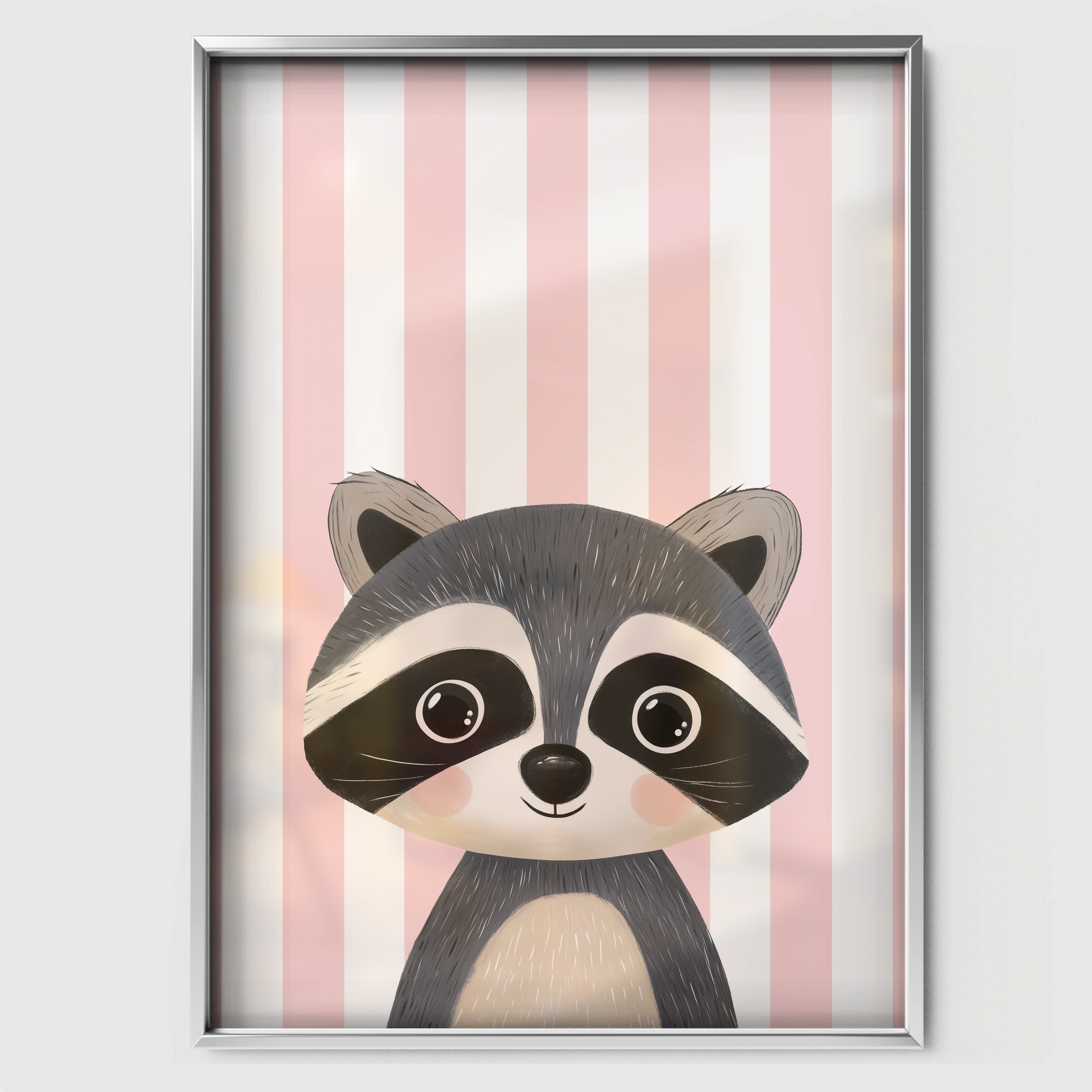 Raccoon Portrait Nursery Print - white framed nursery wall art print