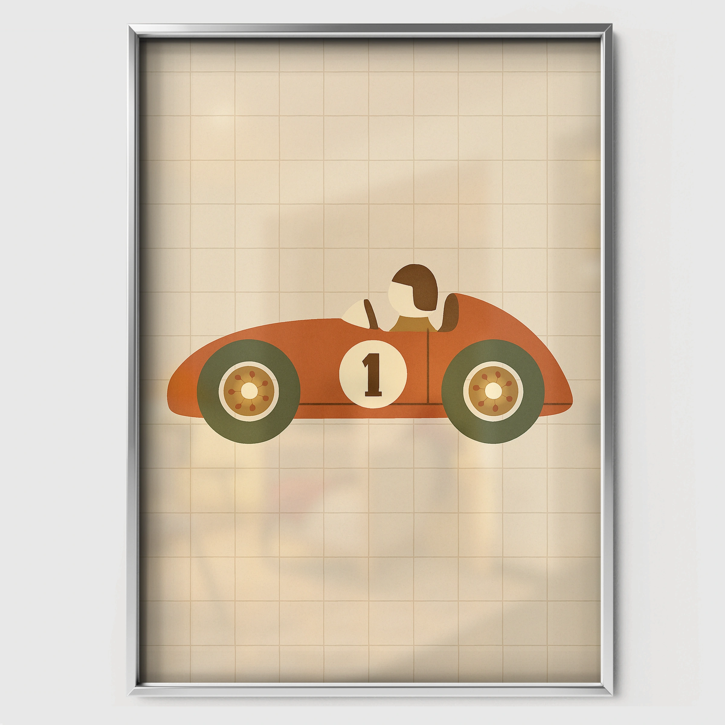 Race Car Driver Nursery Print - white framed nursery wall art print