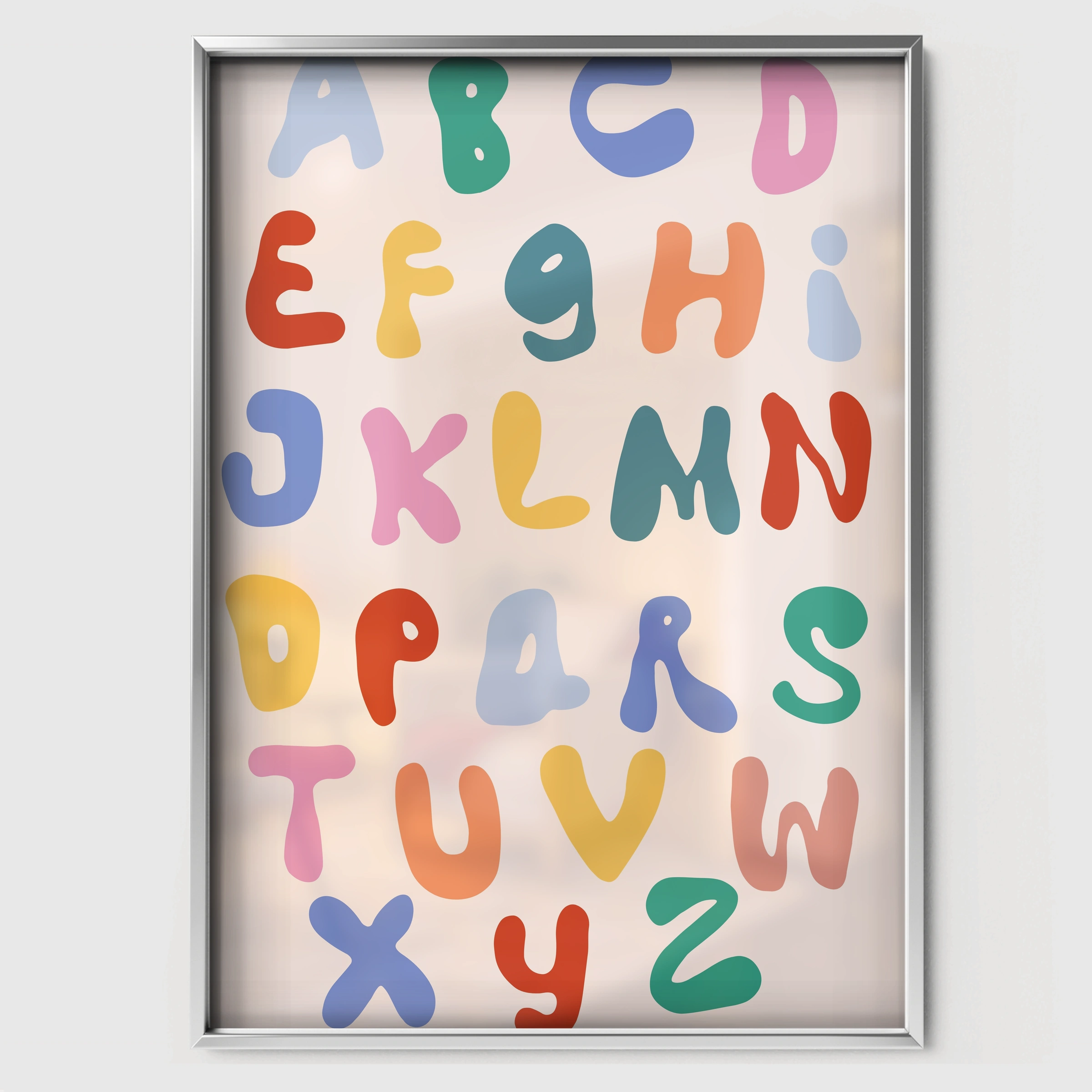Rainbow Alphabet Nursery Print - white framed nursery wall art print