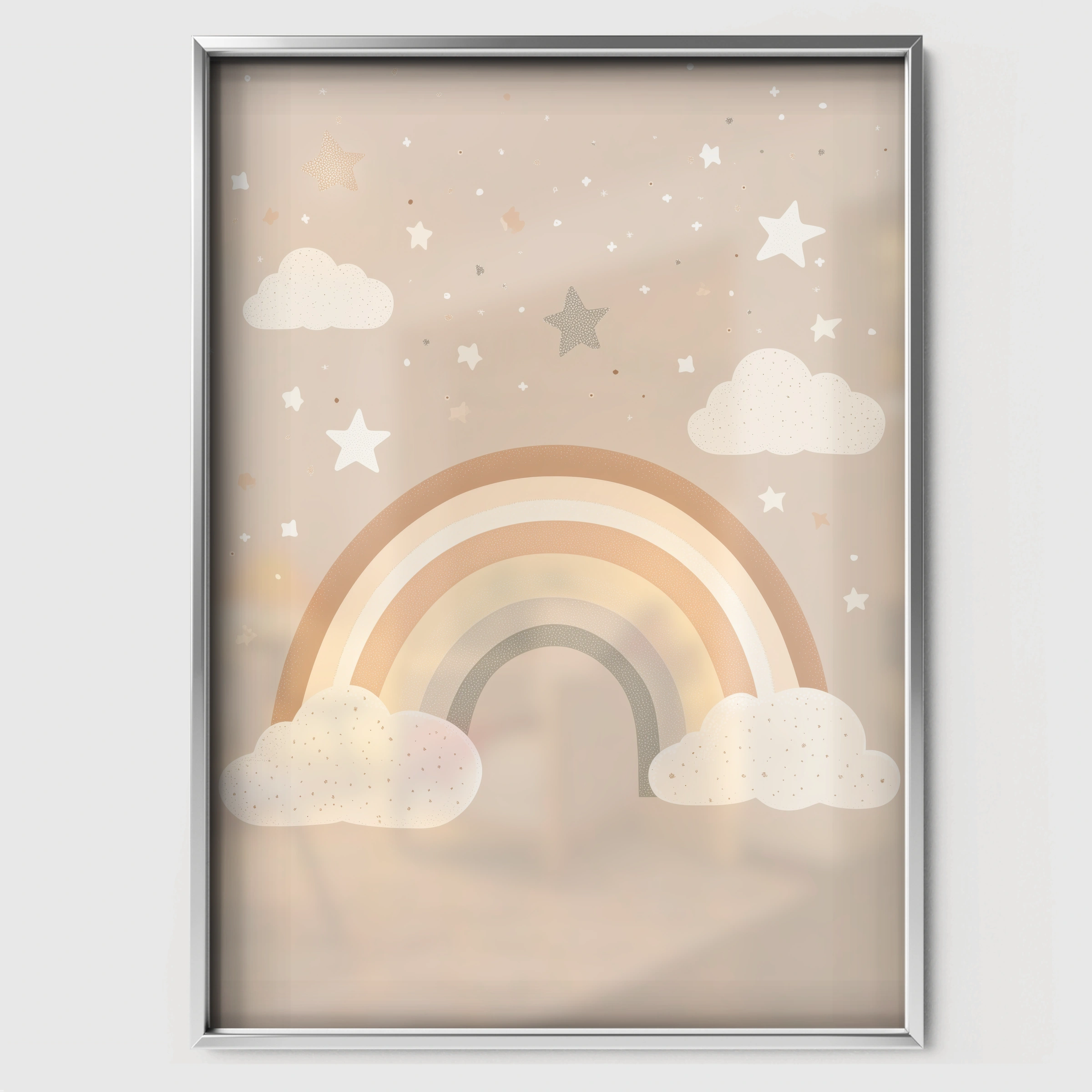 Rainbow and Clouds Nursery Print - white framed nursery wall art print