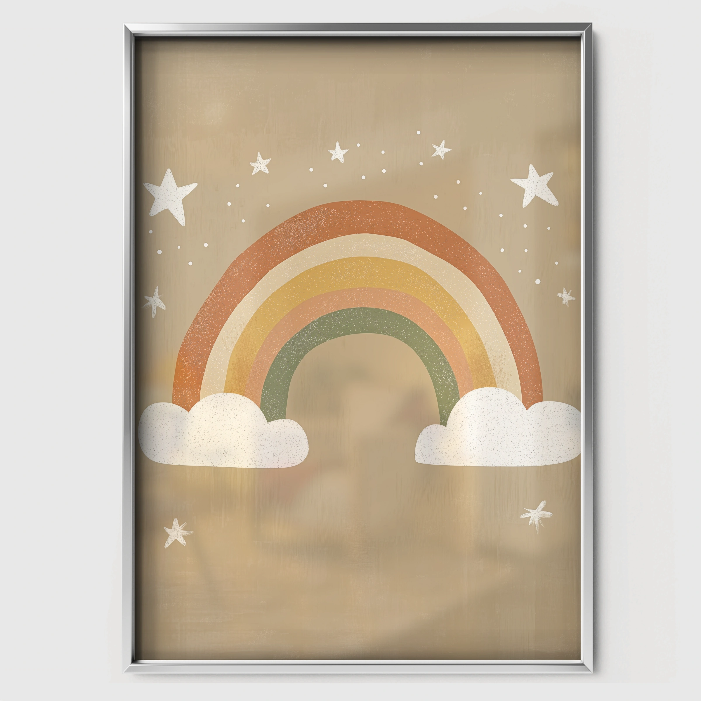 Rainbow and Stars Nursery Print - white framed nursery wall art print
