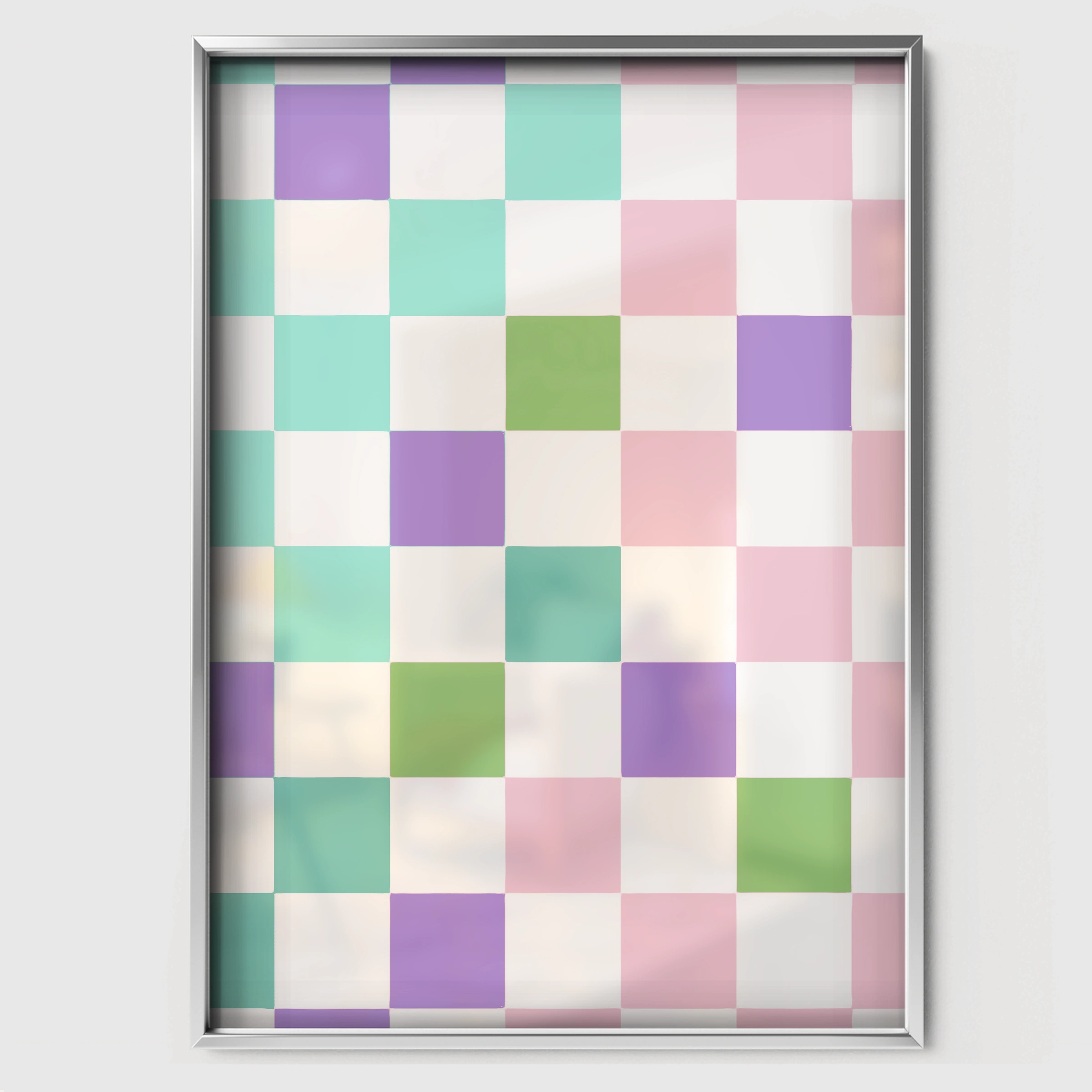 Rainbow Checkerboard Nursery Print - white framed nursery wall art print