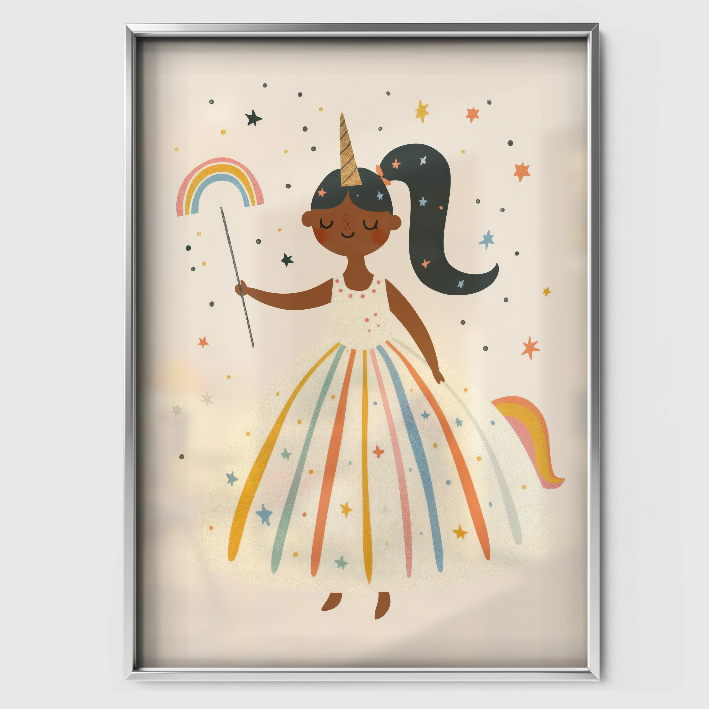 Rainbow Princess Nursery Print - white framed nursery wall art print