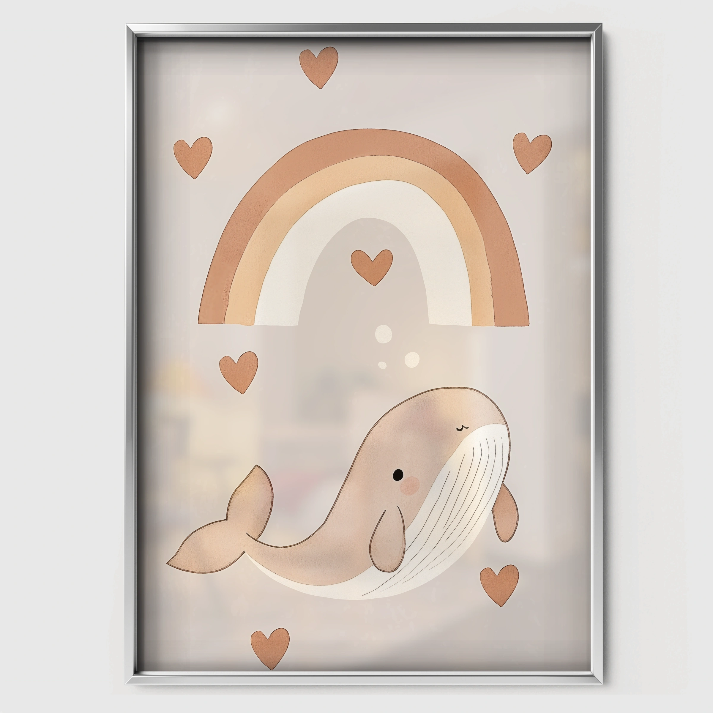 Rainbow Whale Nursery Print - white framed nursery wall art print