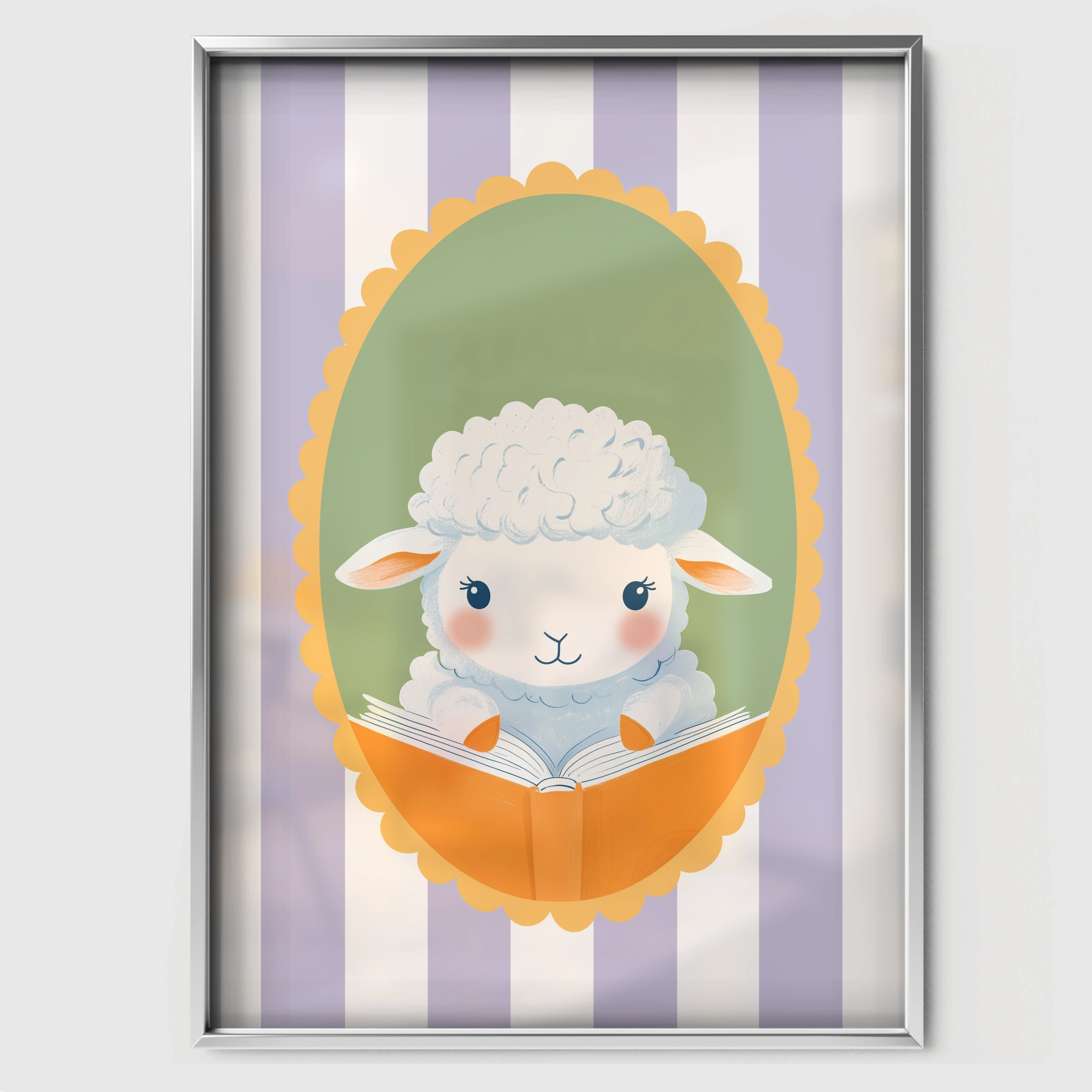 Reading Sheep Nursery Print - white framed nursery wall art print