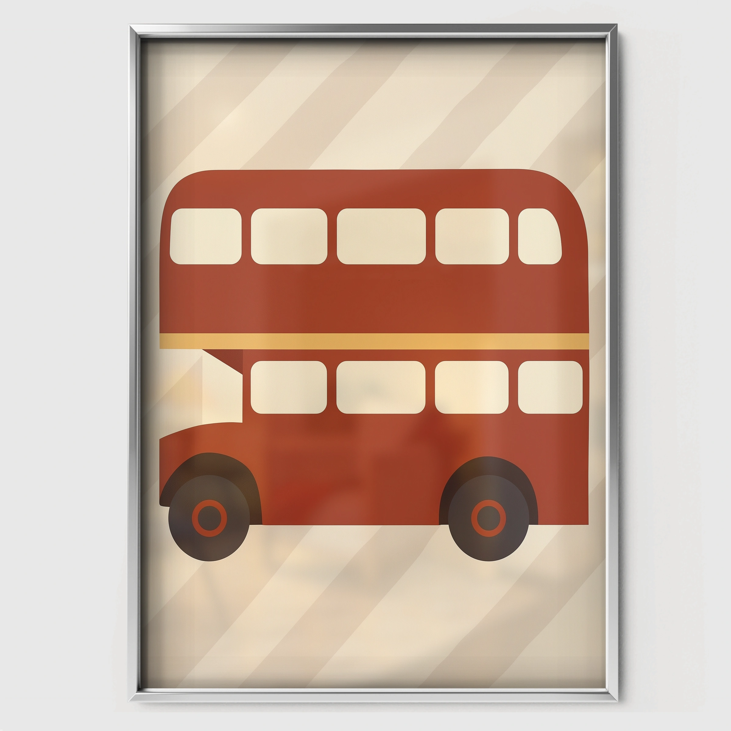 Red Double Decker Bus Nursery Print - white framed nursery wall art print
