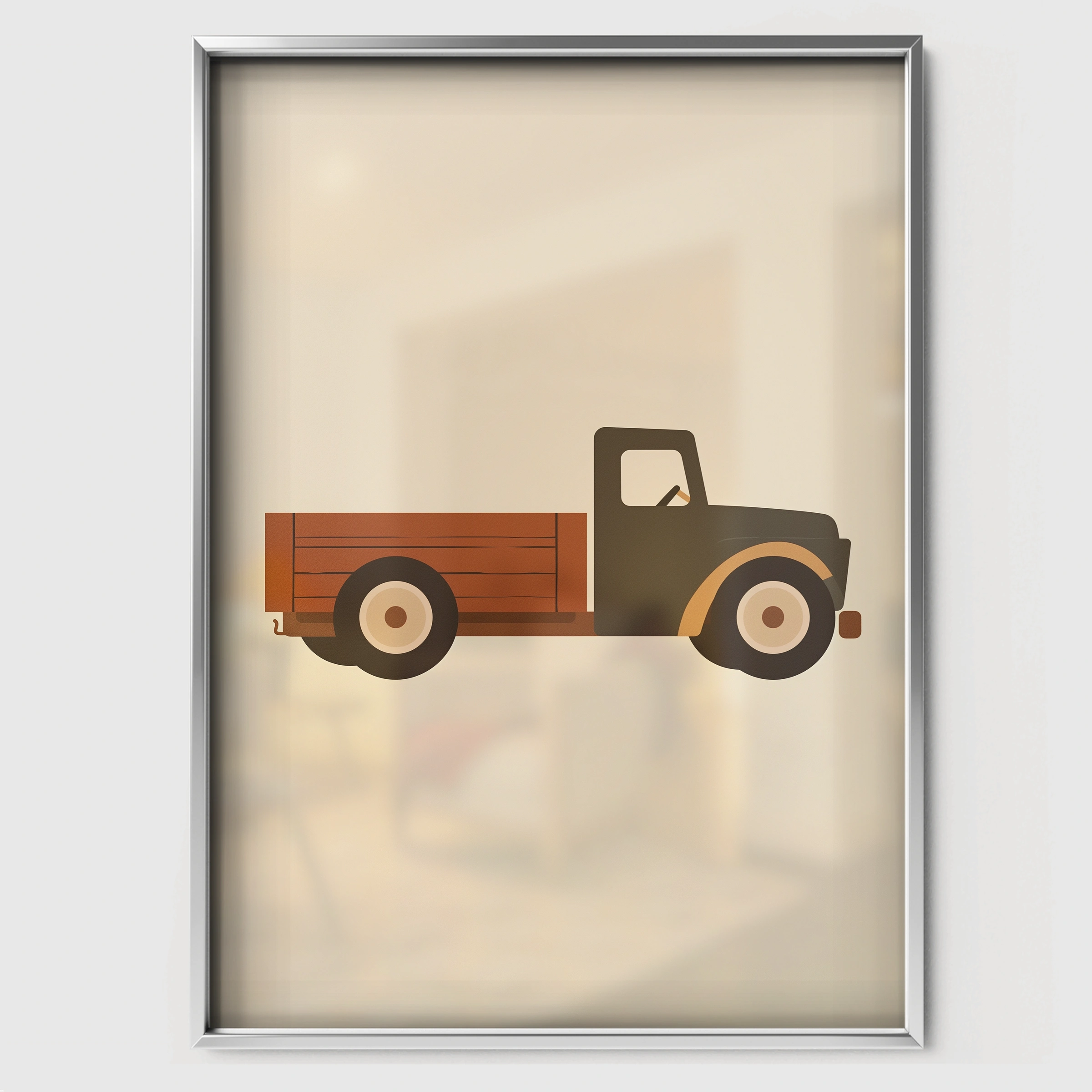 Red Pickup Truck Nursery Print - white framed nursery wall art print