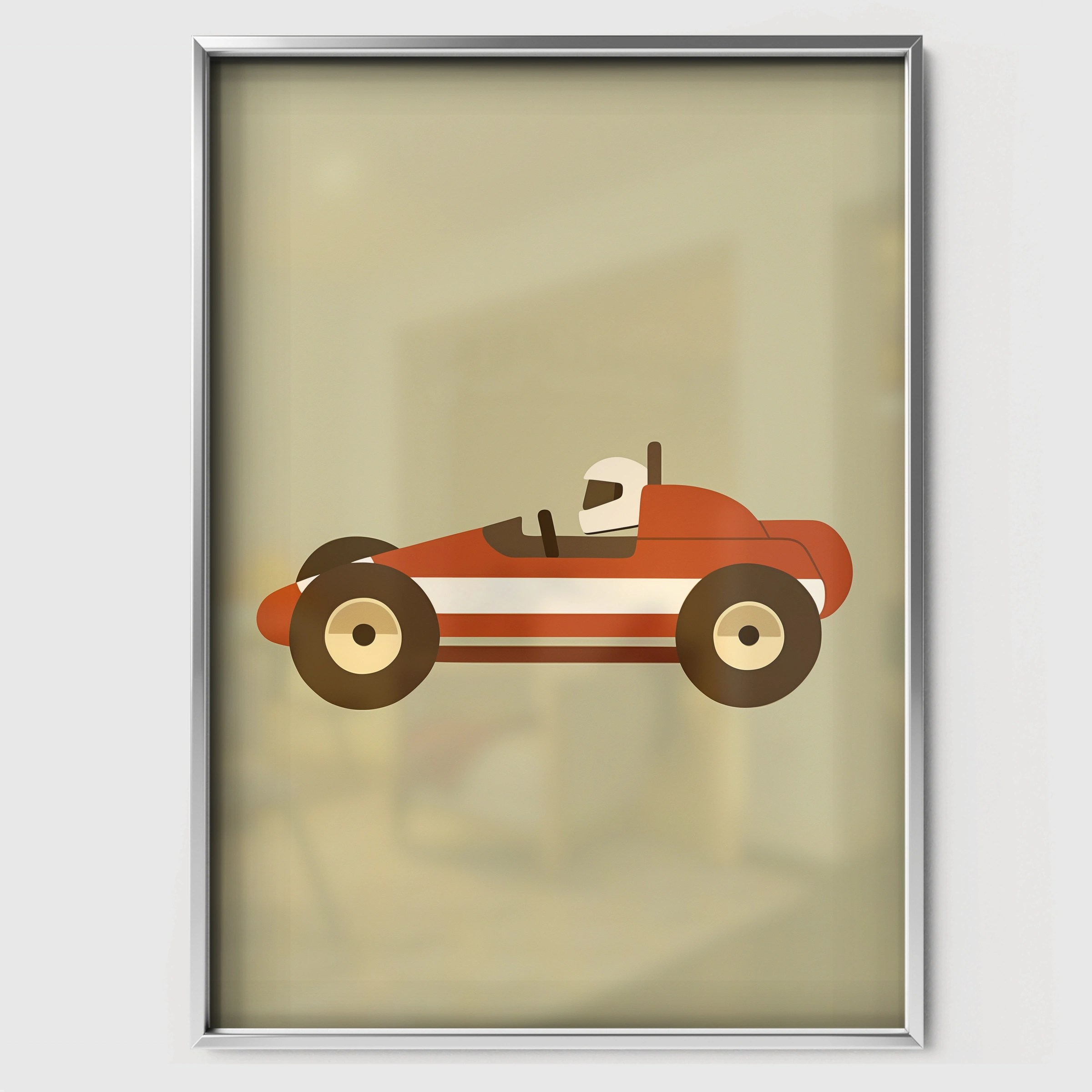 Red Race Car Nursery Print - white framed nursery wall art print