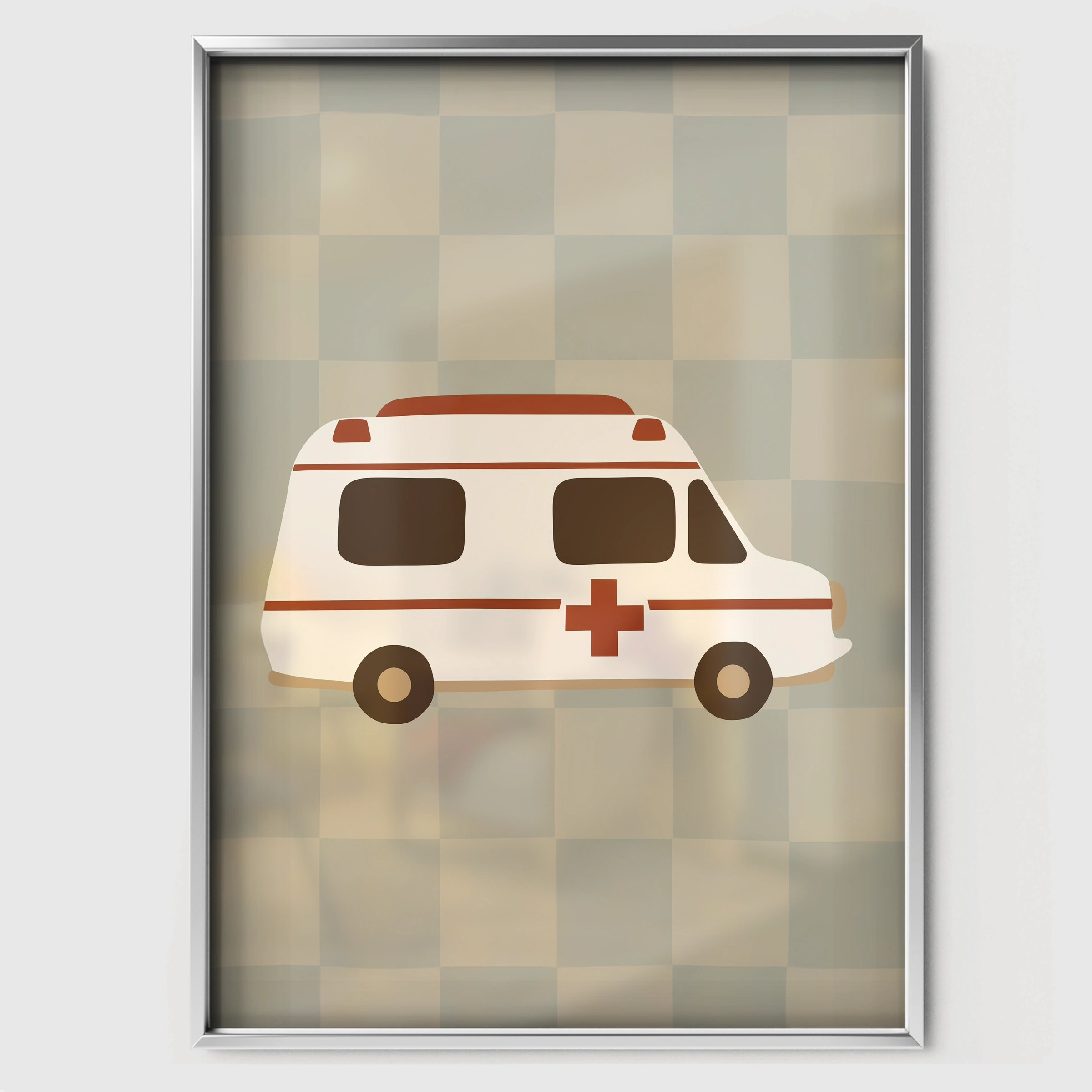 Rescue Ambulance Nursery Print - white framed nursery wall art print