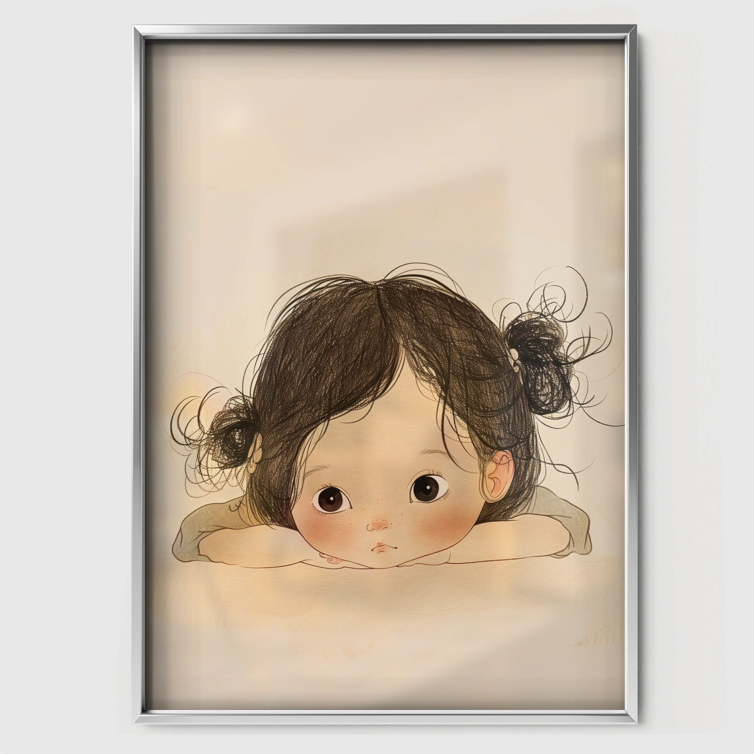 Resting Girl Nursery Print - white framed nursery wall art print