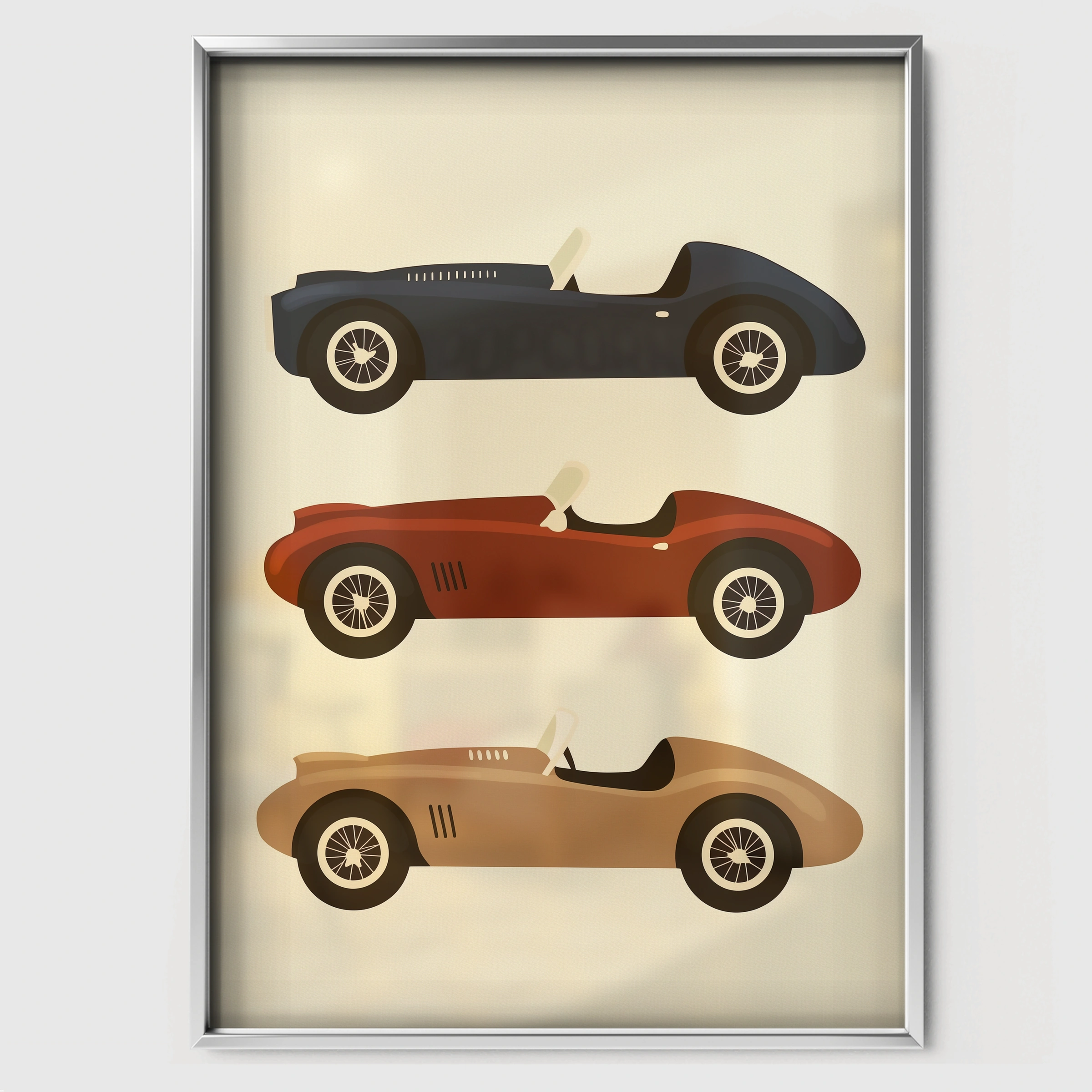Retro Race Cars Nursery Print - white framed nursery wall art print