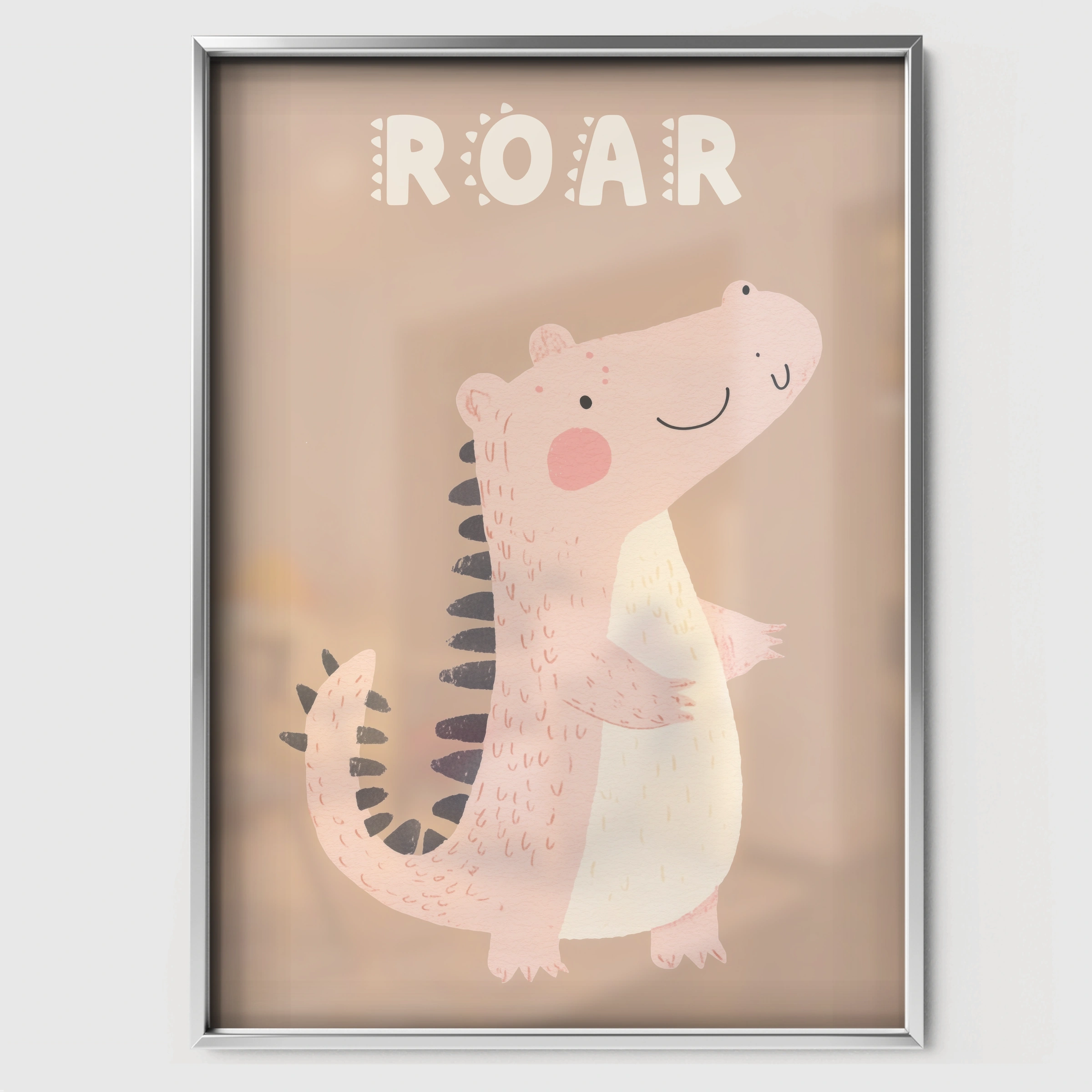 Roar Crocodile Nursery Print - white framed nursery wall art print