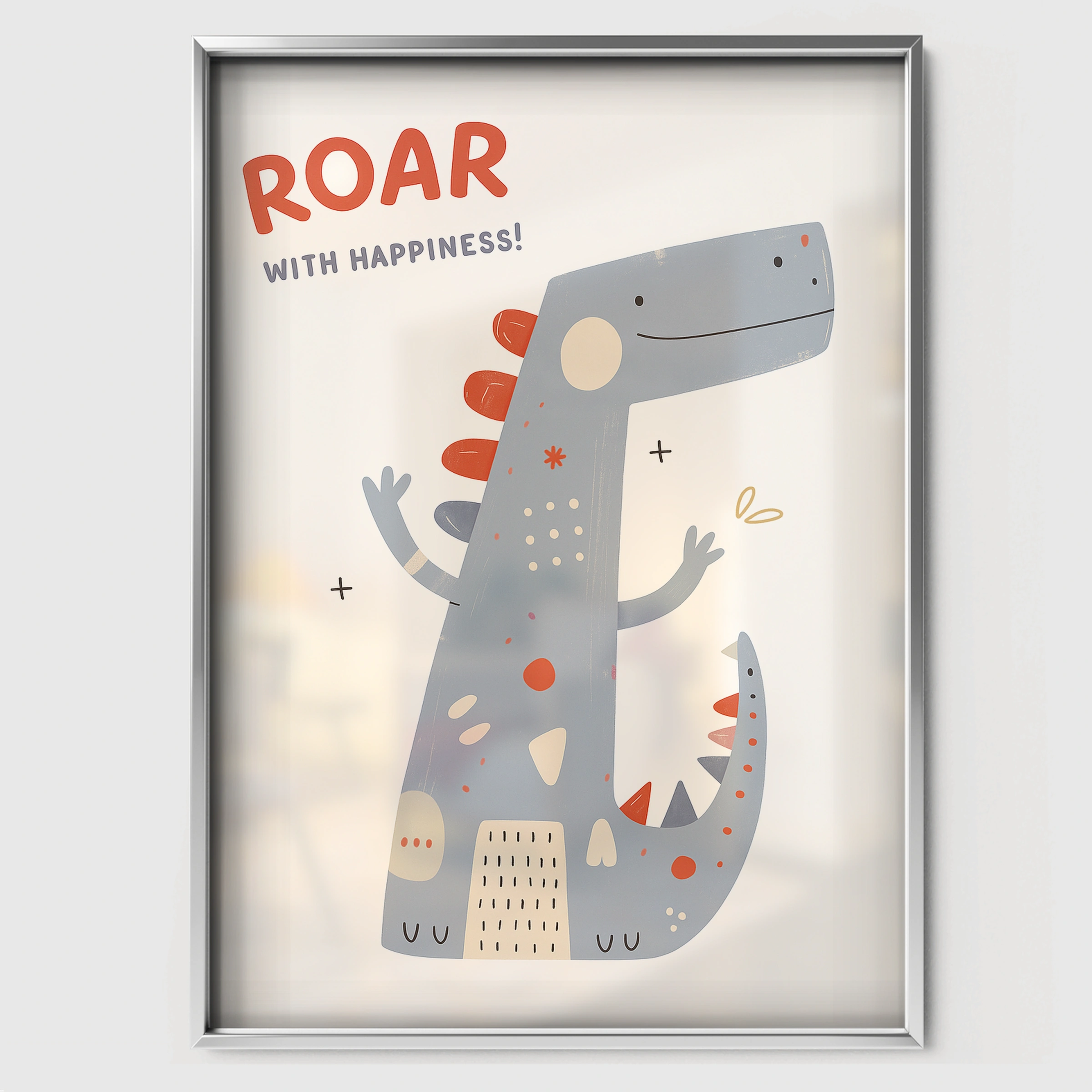 Roar with Happiness Nursery Print - white framed nursery wall art print