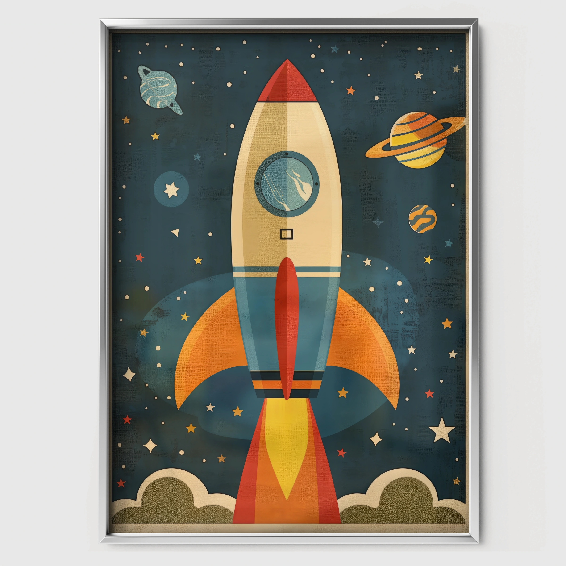 Rocket to the Stars Nursery Print - white framed nursery wall art print