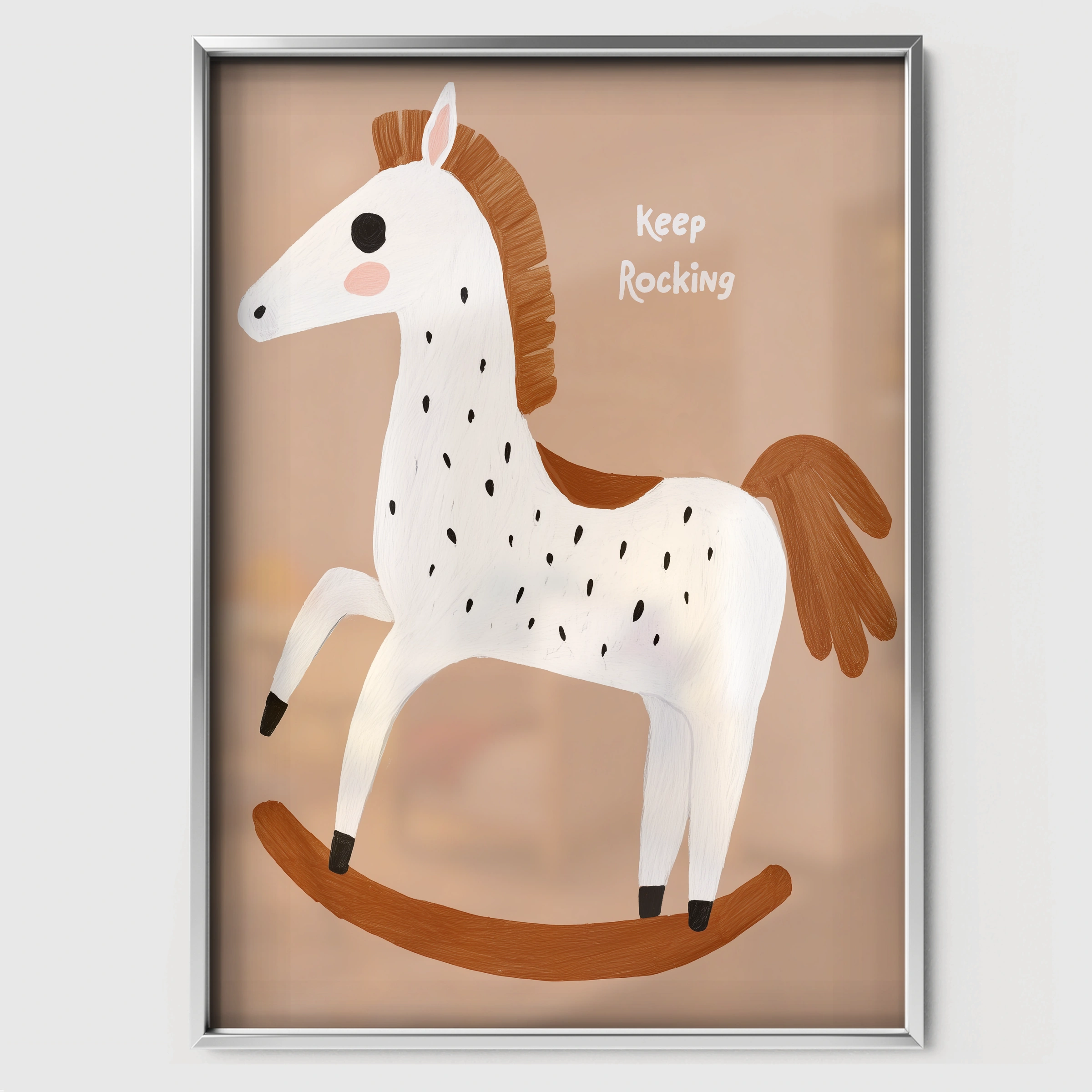 Rocking Horse Nursery Print - white framed nursery wall art print